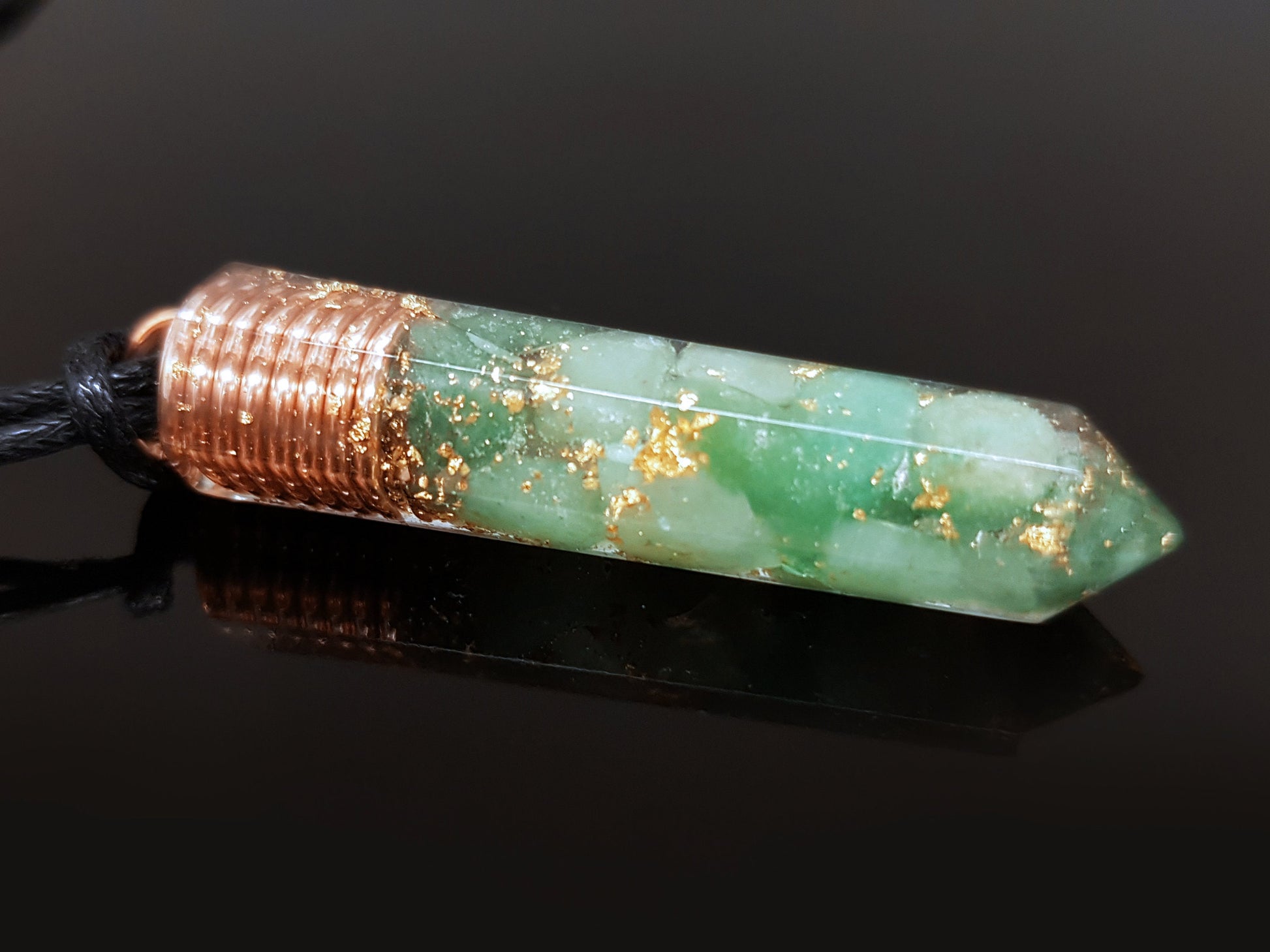 Aventurine Orgone Orgonite pendant necklace, 24k gold, Powerful Reiki chakra crystal healing, magic amulet