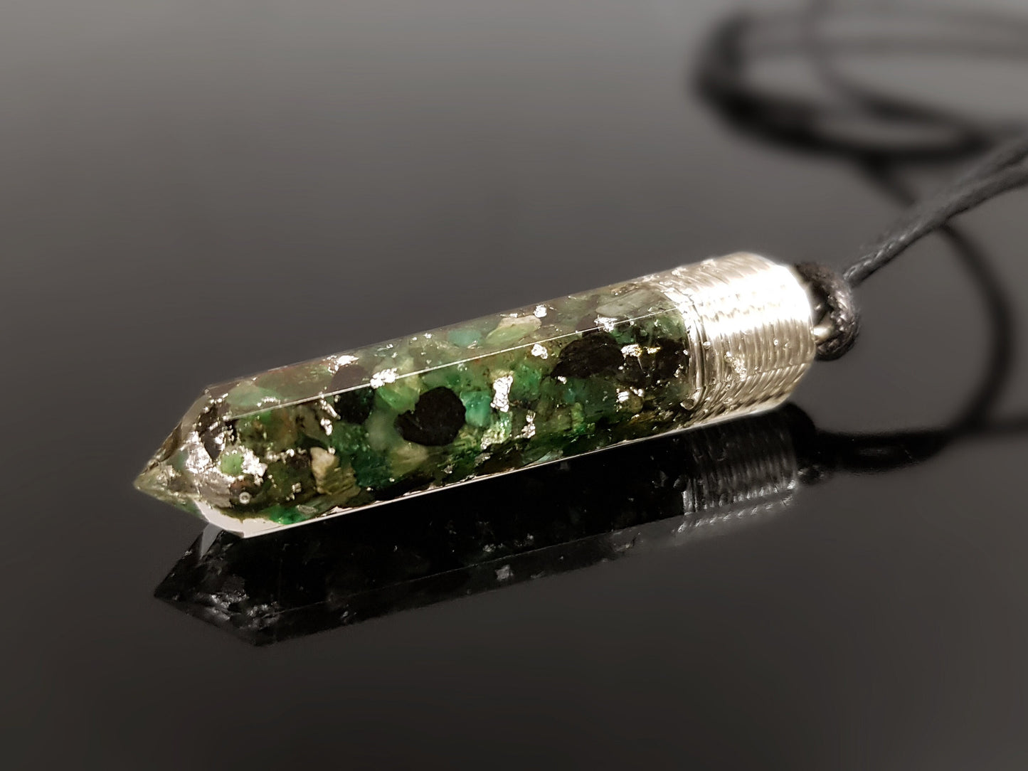 Orgonite orgone pendant, necklace - Natural Emerald. Powerful Magic Alchemy, Magic amulet charm, talisman, 925 silver