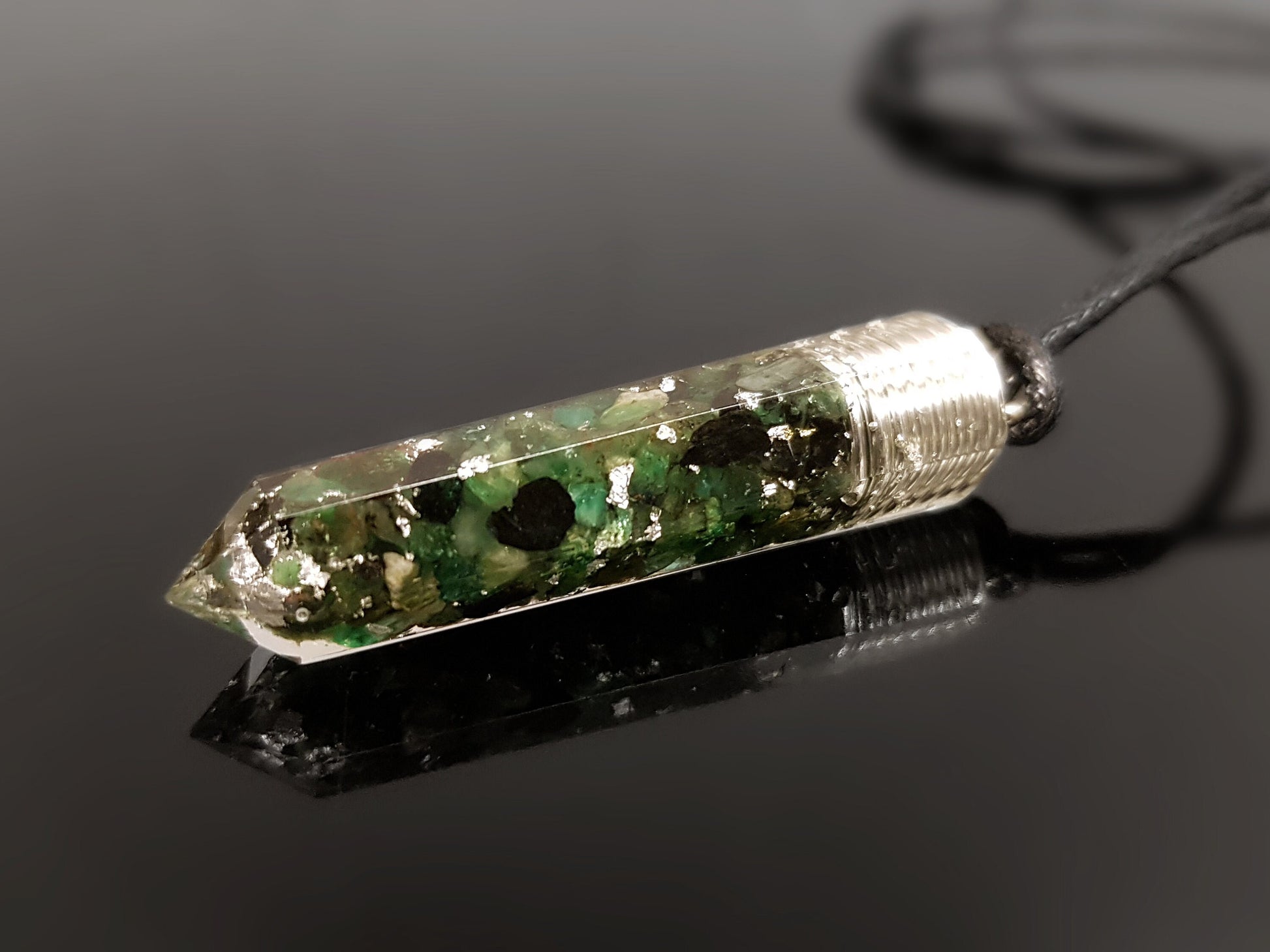 Orgonite orgone pendant, necklace - Natural Emerald. Powerful Magic Alchemy, Magic amulet charm, talisman, 925 silver