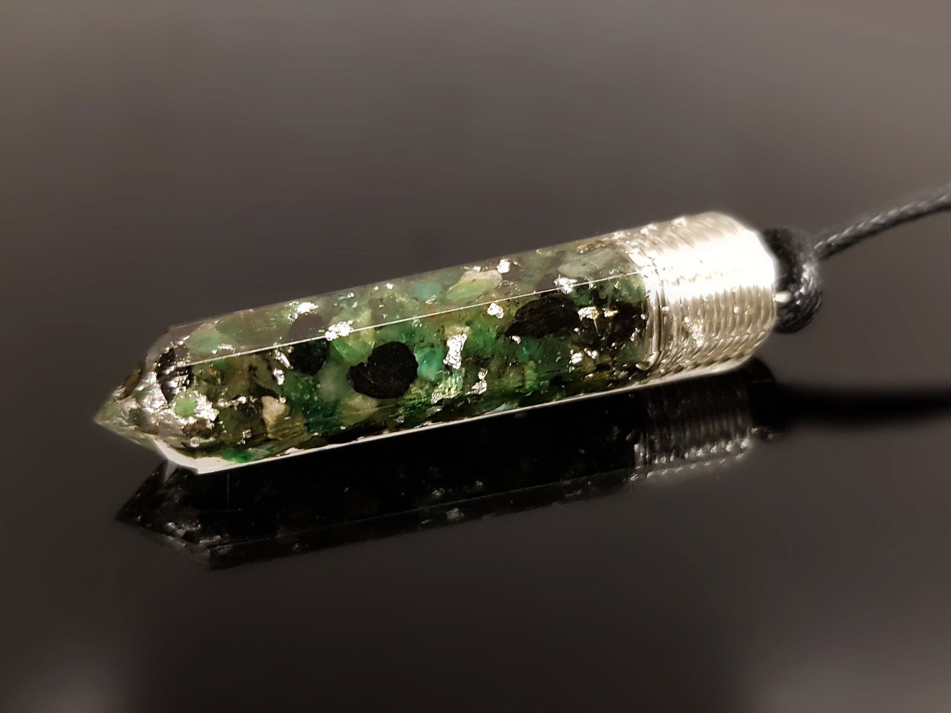 Orgonite orgone pendant, necklace - Natural Emerald. Powerful Magic Alchemy, Magic amulet charm, talisman, 925 silver