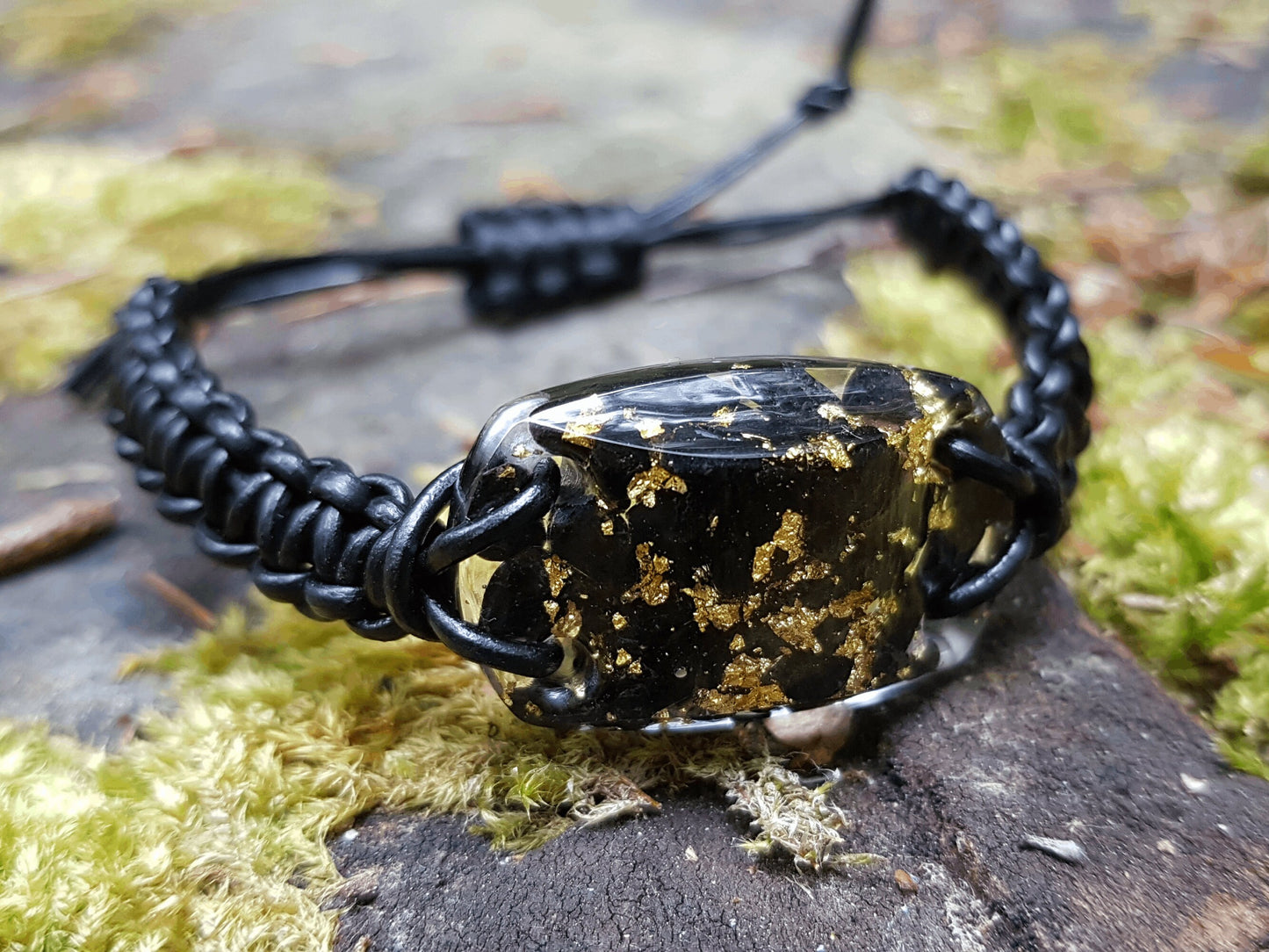 Orgonite bracelet Black Tourmaline, 24k gold, Adjustable 5g Emf protection, powerful orgone energy