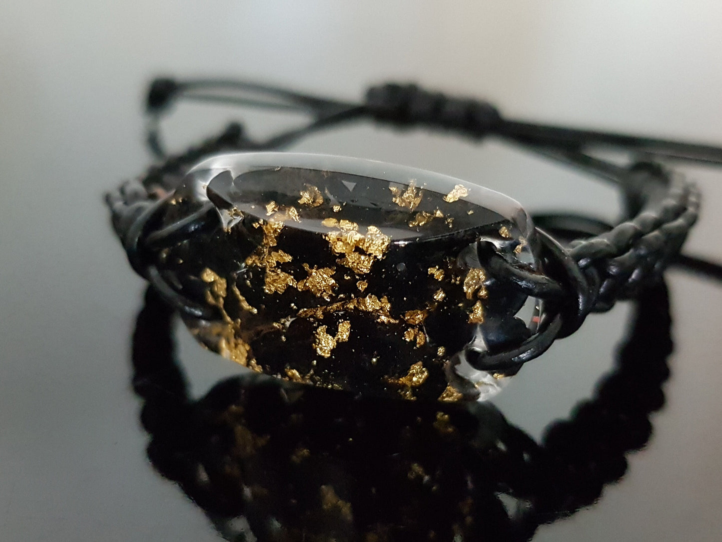 Orgonite bracelet Black Tourmaline, 24k gold, Adjustable 5g Emf protection, powerful orgone energy