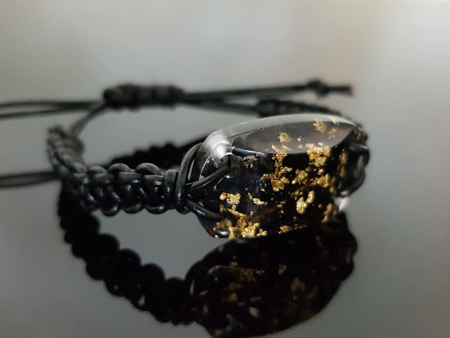 Orgonite bracelet Black Tourmaline, 24k gold, Adjustable 5g Emf protection, powerful orgone energy