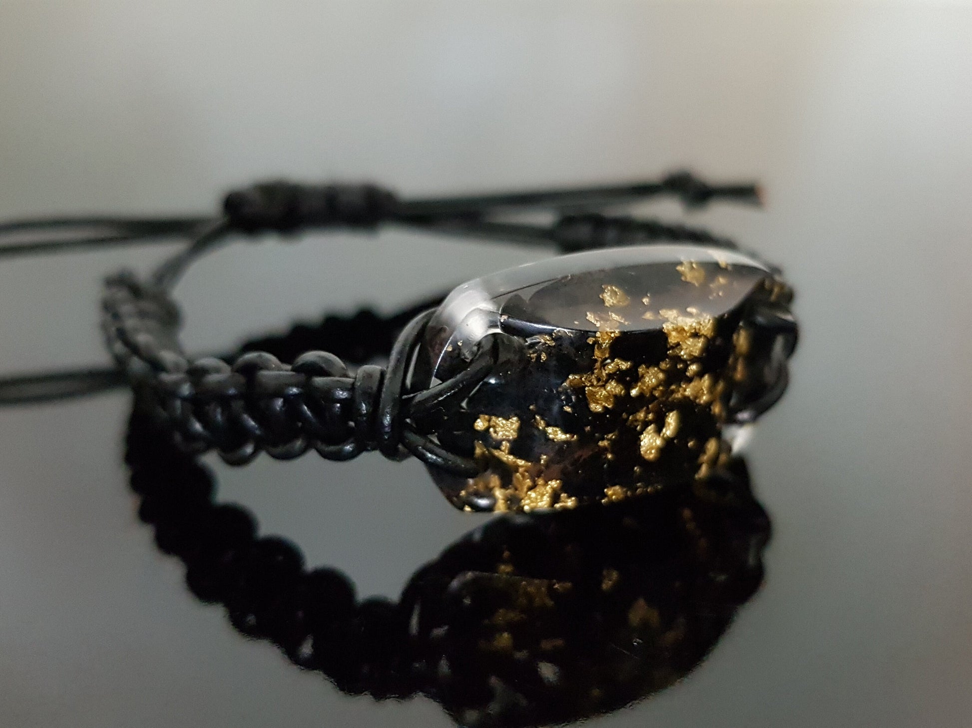 Orgonite bracelet Black Tourmaline, 24k gold, Adjustable 5g Emf protection, powerful orgone energy