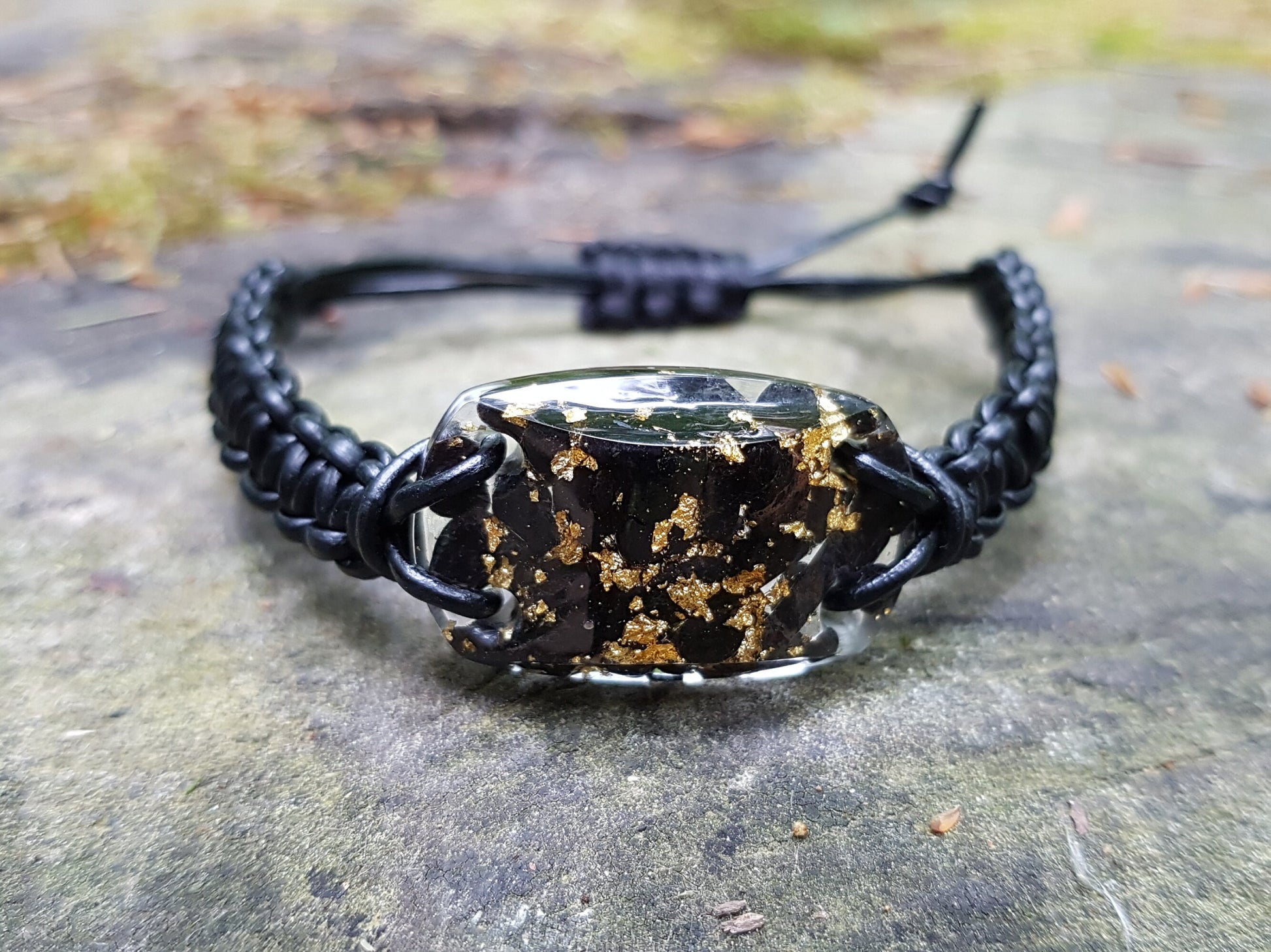 Orgonite bracelet Black Tourmaline, 24k gold, Adjustable 5g Emf protection, powerful orgone energy