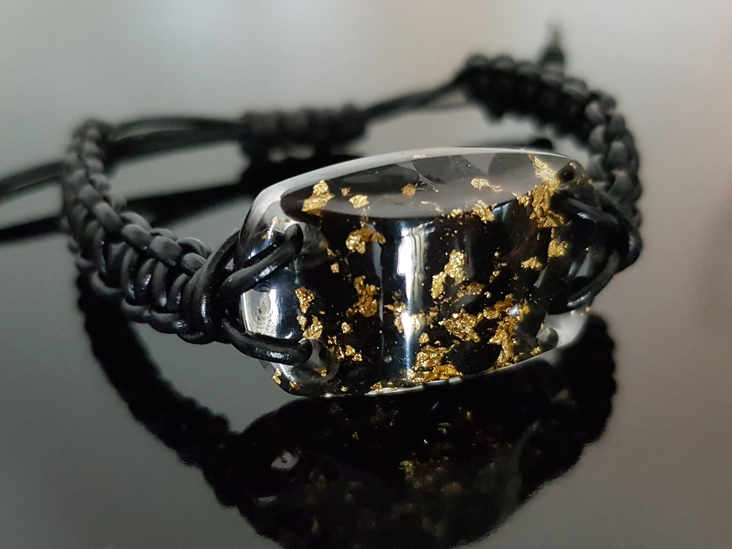 Orgonite bracelet Black Tourmaline, 24k gold, Adjustable 5g Emf protection, powerful orgone energy