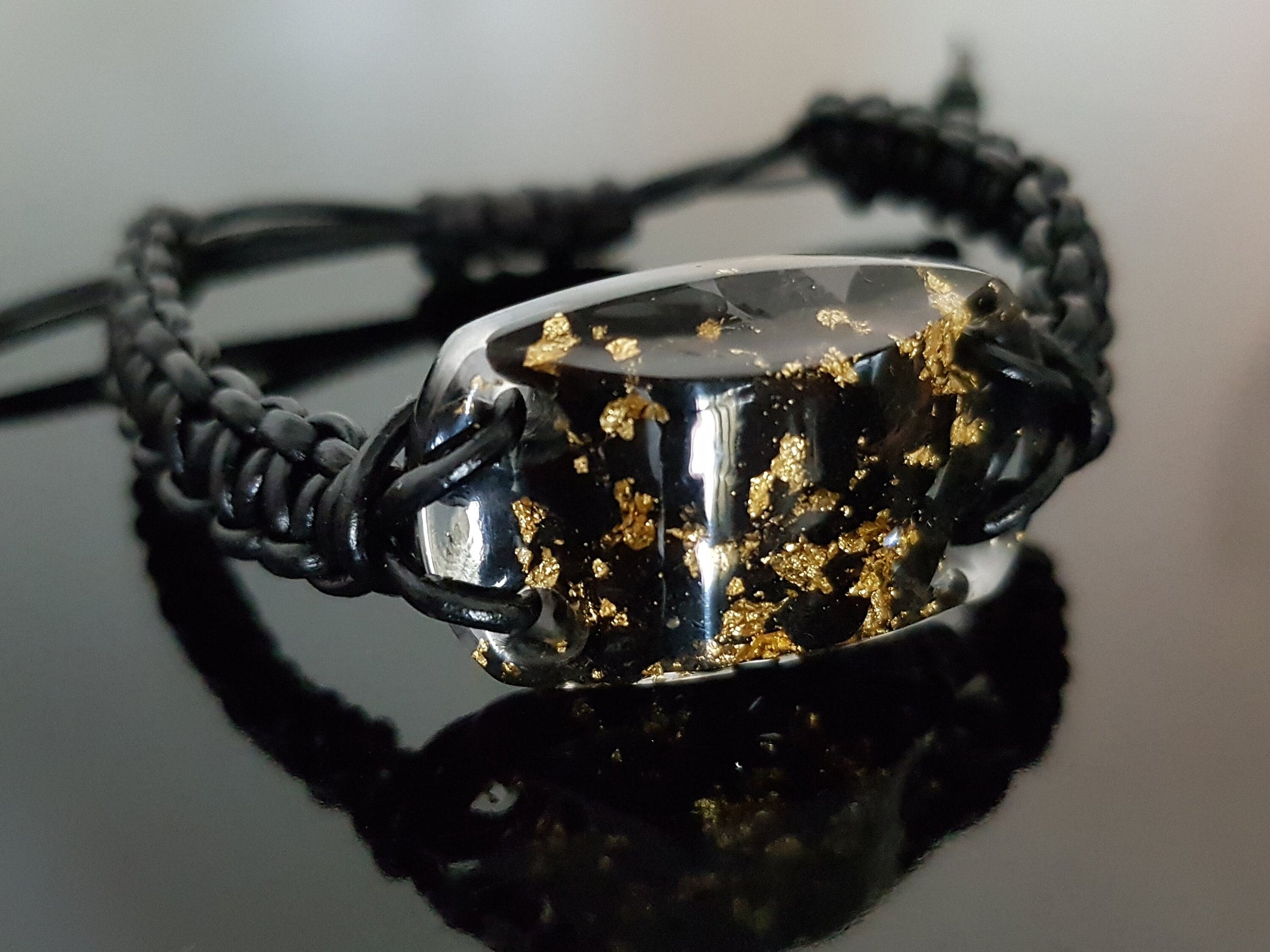 Orgonite bracelet Black Tourmaline, 24k gold, Adjustable 5g Emf protection, powerful orgone energy