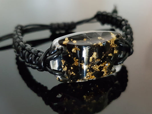 Orgonite bracelet Black Tourmaline, 24k gold, Adjustable 5g Emf protection, powerful orgone energy