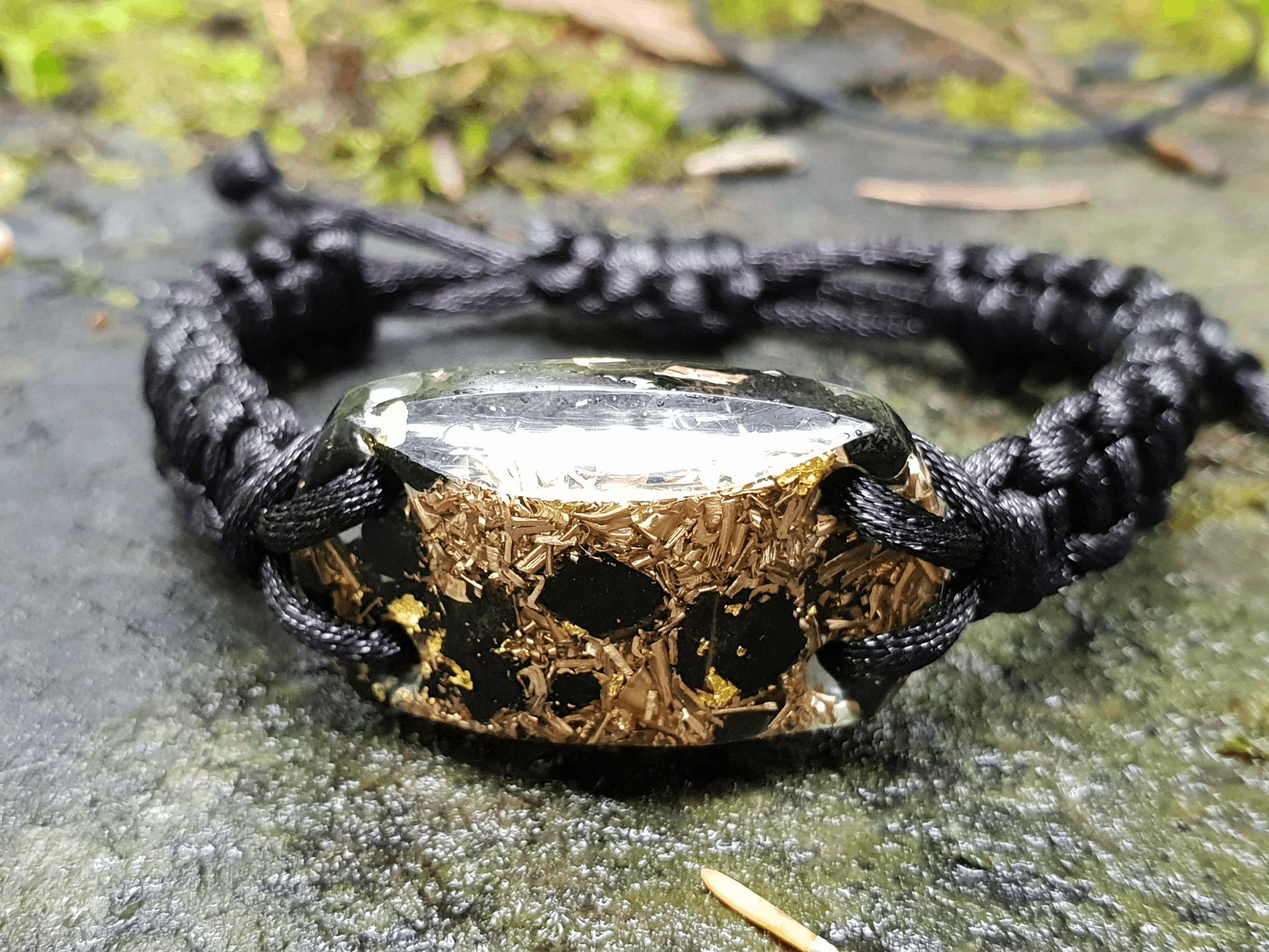 Elite Shungite Orgonite orgone bracelet, Black Tourmaline, brass, 24k gold, EMF, 5G, powerful protection