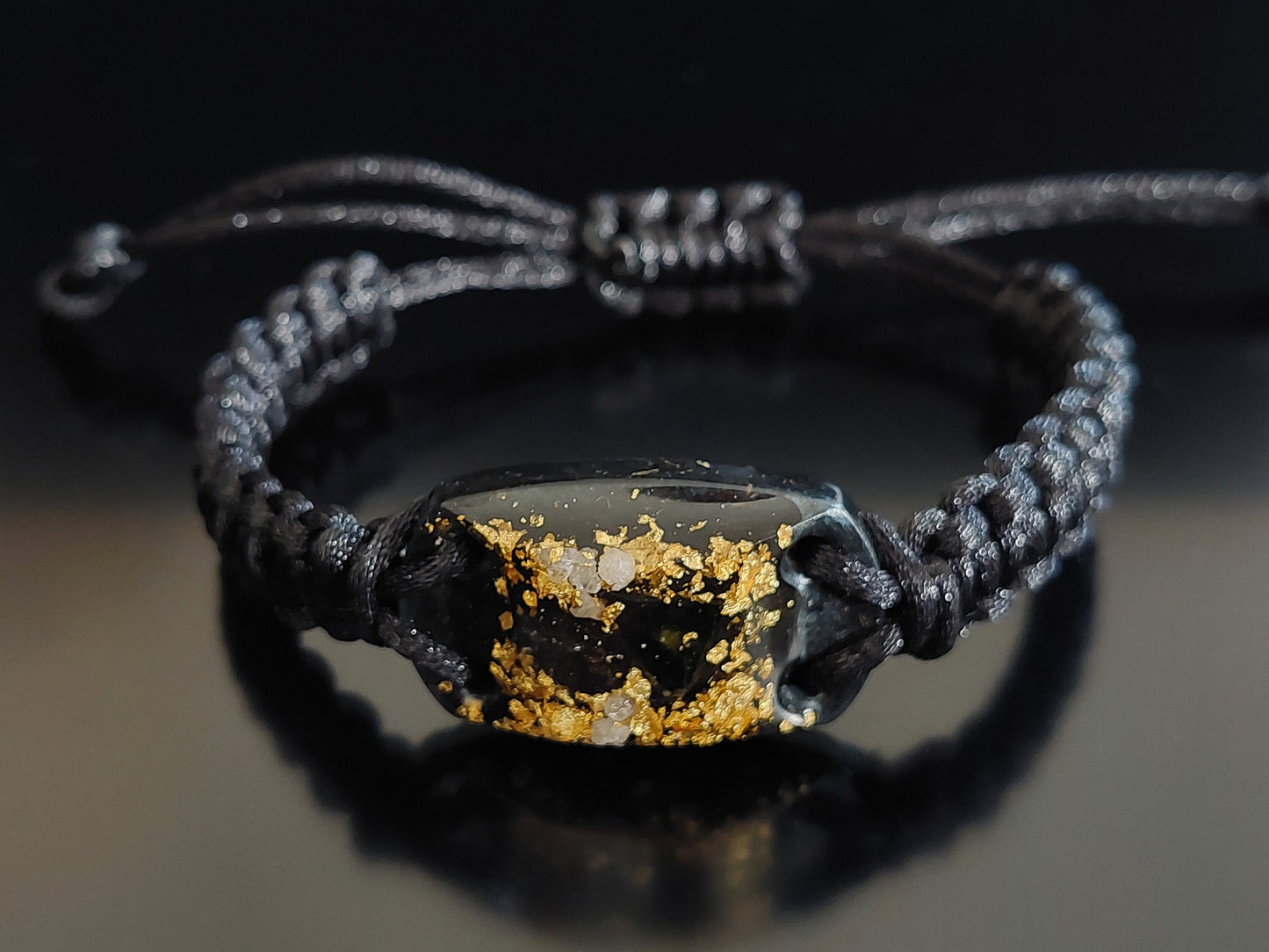 Orgonite bracelet - Moldavite, Herkimer, black Tourmaline, Elite Shungite, 24k gold, brass