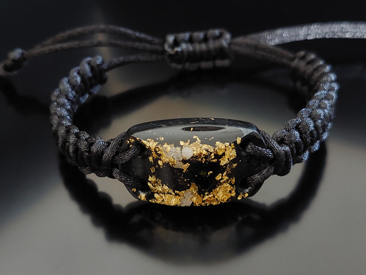 Orgonite bracelet - Moldavite, Herkimer, black Tourmaline, Elite Shungite, 24k gold, brass
