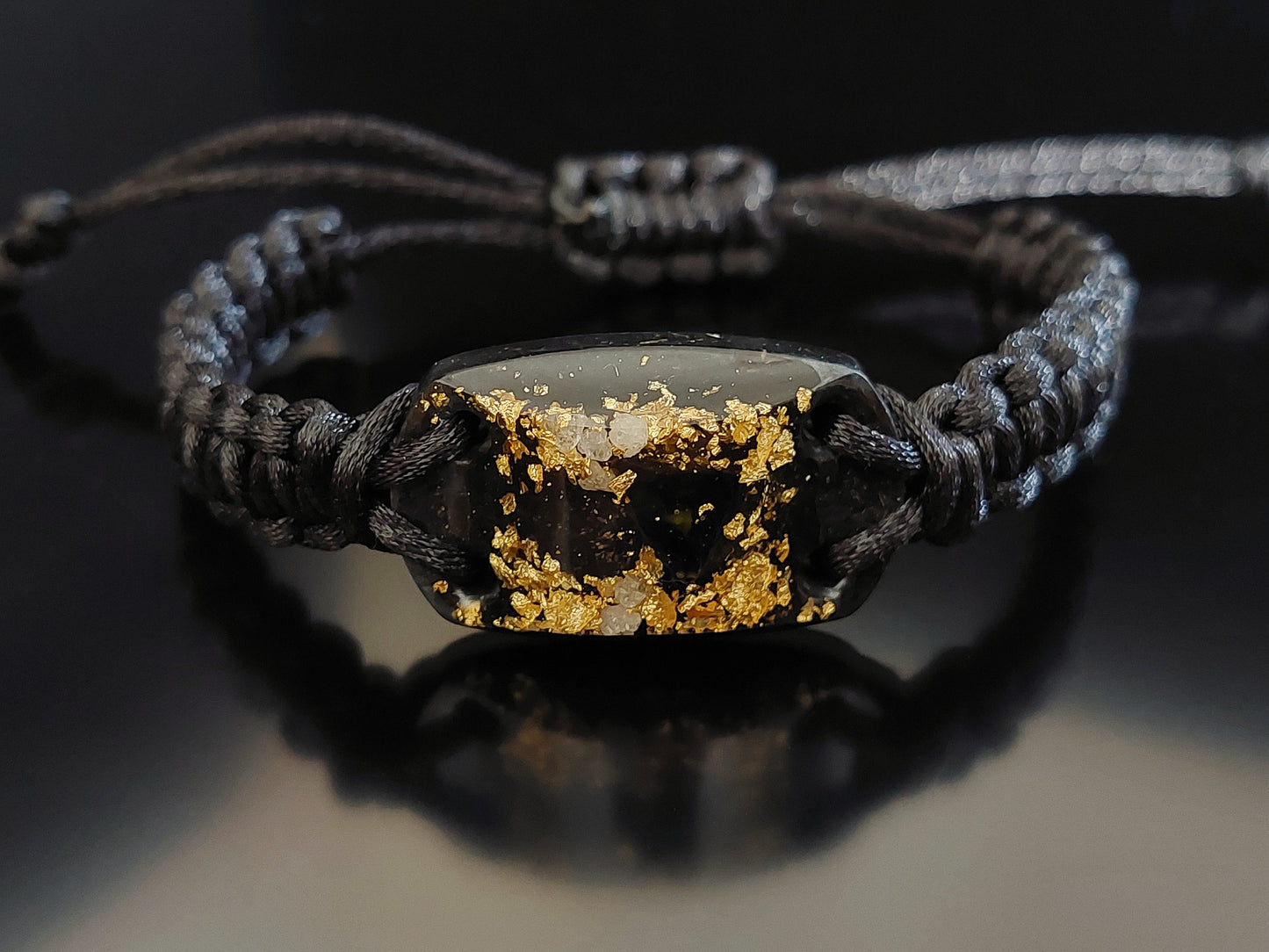 Orgonite bracelet - Moldavite, Herkimer, black Tourmaline, Elite Shungite, 24k gold, brass