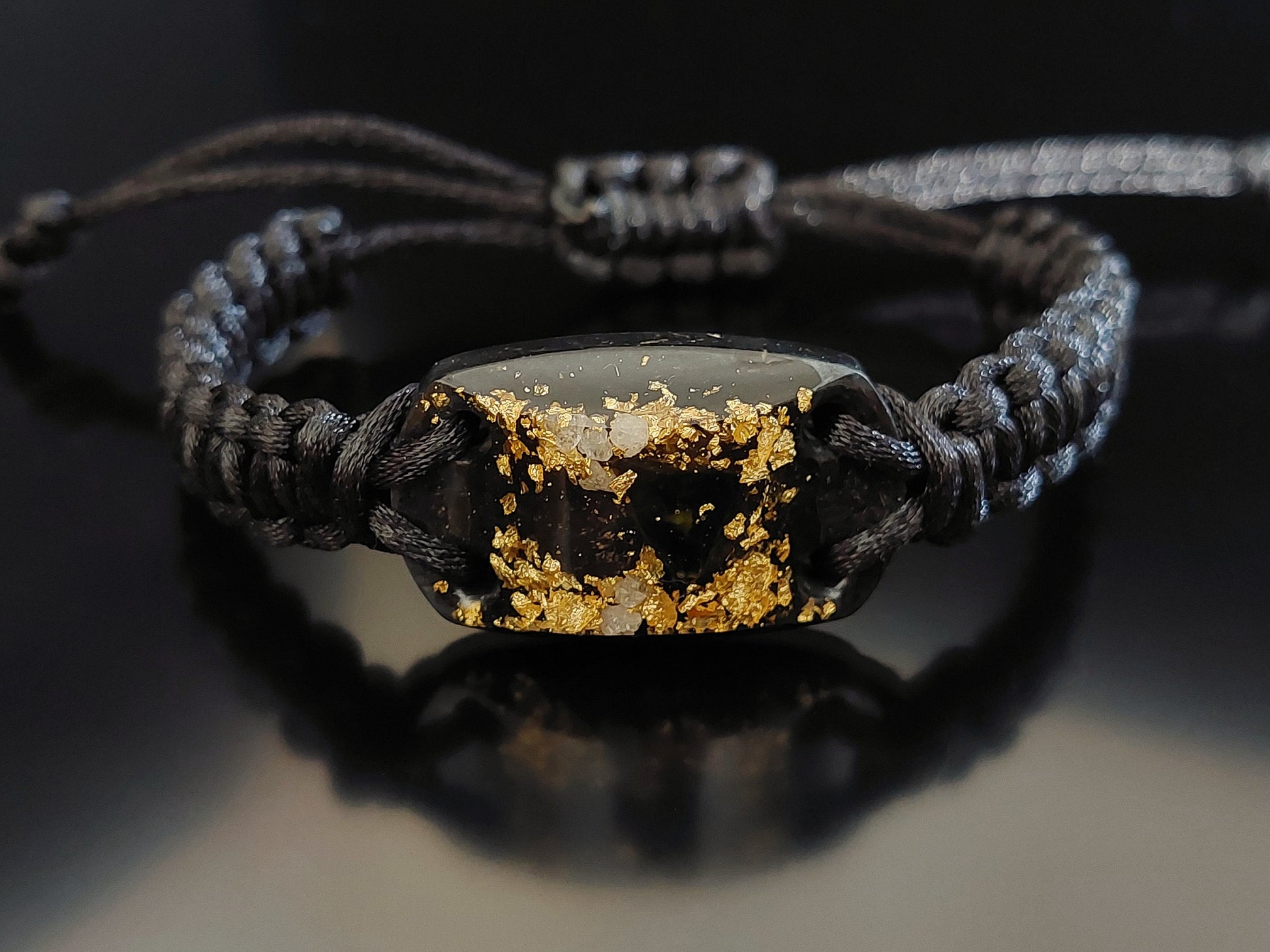 Orgonite bracelet - Moldavite, Herkimer, black Tourmaline, Elite Shungite, 24k gold, brass