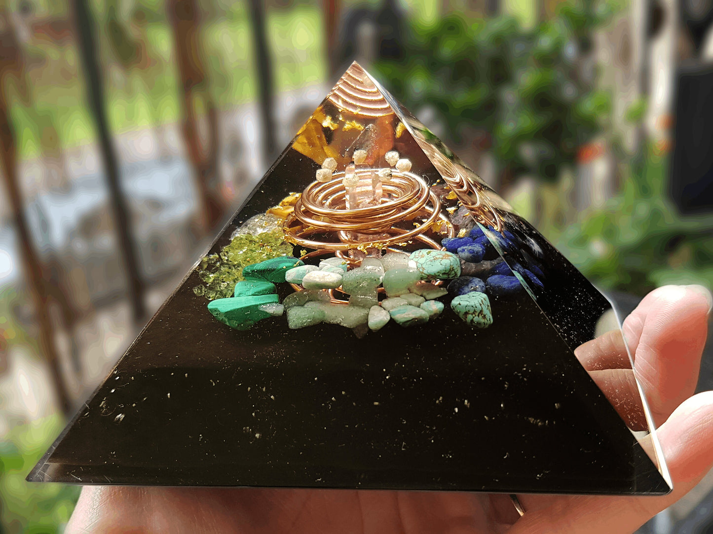 Orgonite orgone Pyramid with vortex coil, 7 chakra healing, rainbow, money and wealth attraction magnet, protection