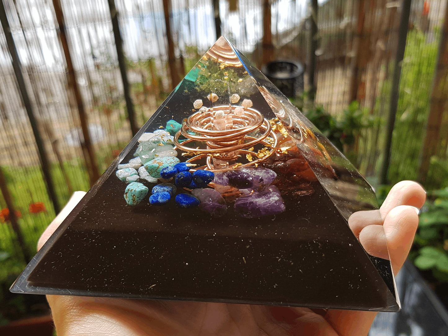 Orgonite orgone Pyramid with vortex coil, 7 chakra healing, rainbow, money and wealth attraction magnet, protection