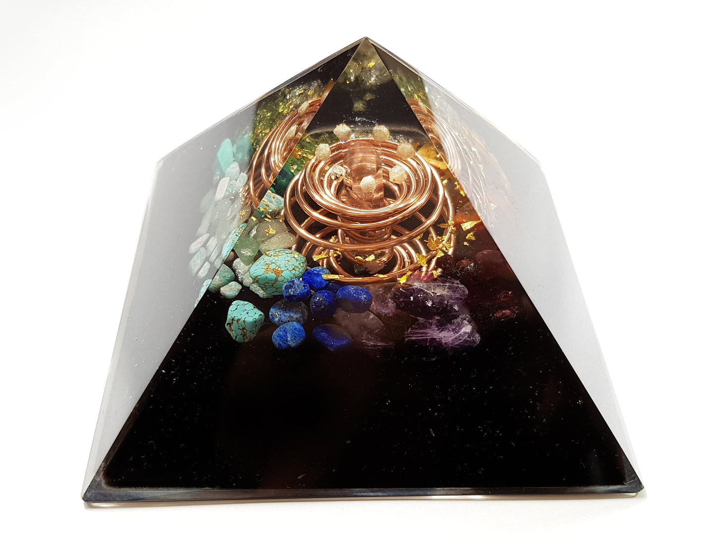 Orgonite orgone Pyramid with vortex coil, 7 chakra healing, rainbow, money and wealth attraction magnet, protection