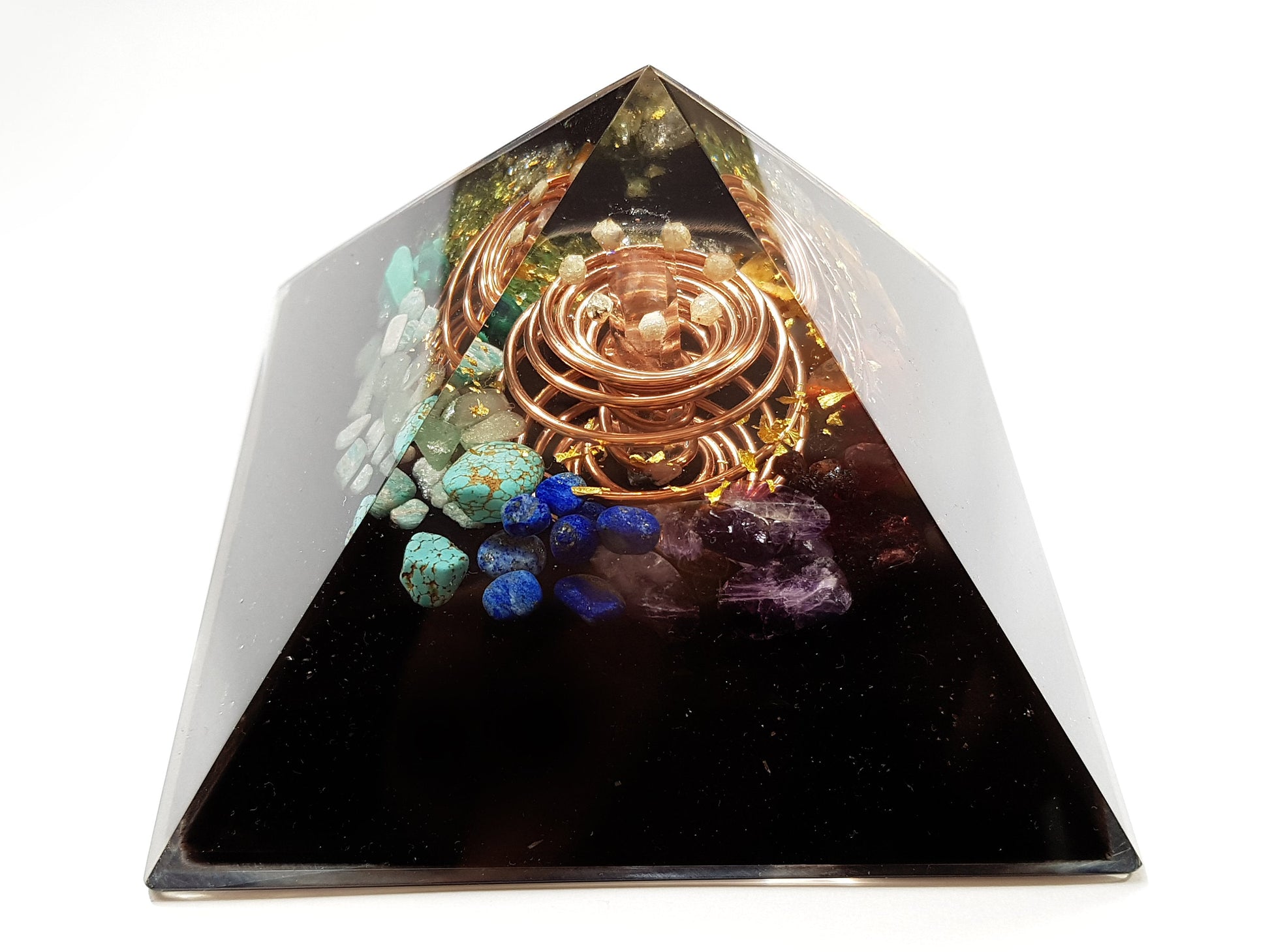 Orgonite orgone Pyramid with vortex coil, 7 chakra healing, rainbow, money and wealth attraction magnet, protection
