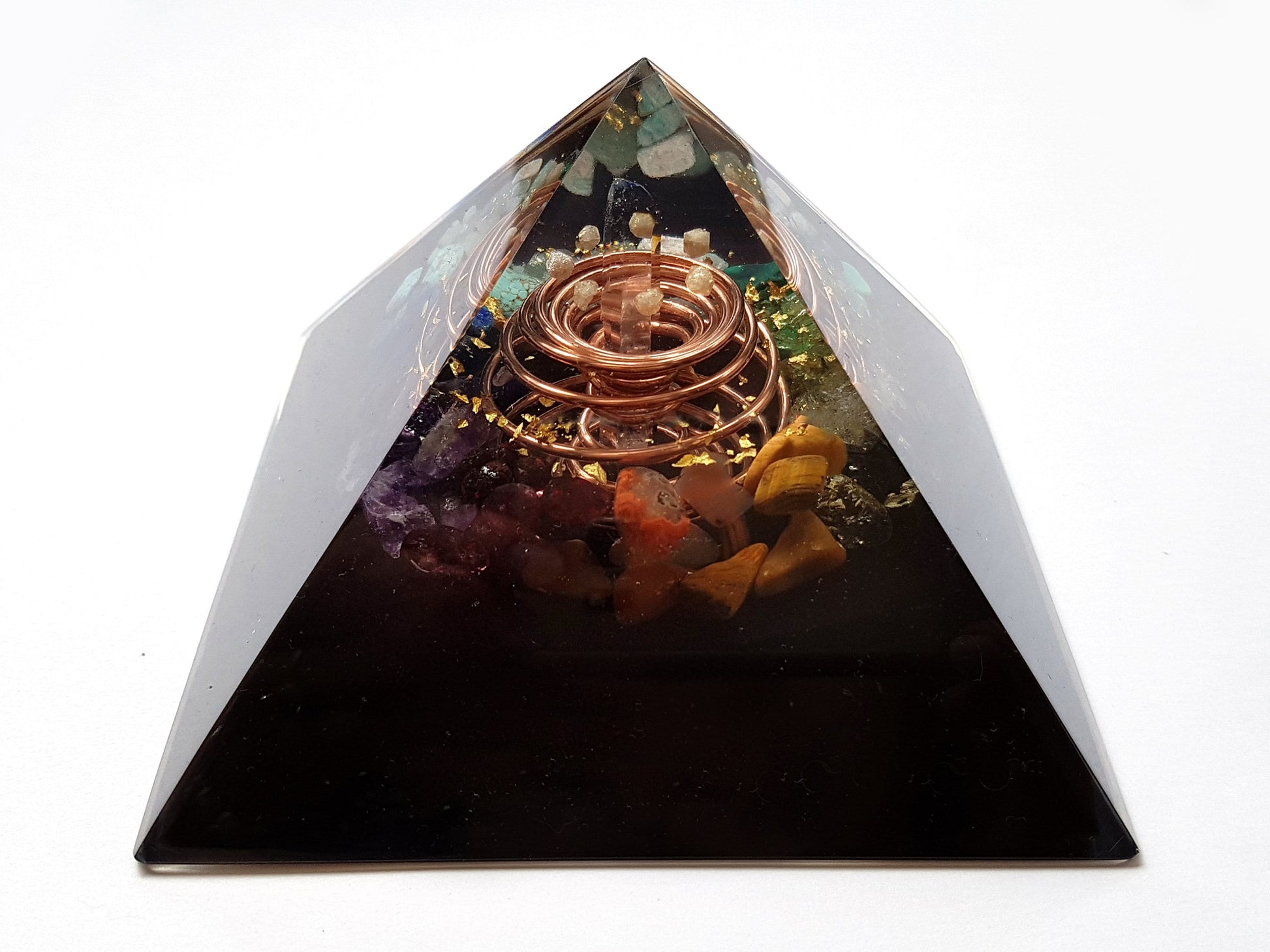 Orgonite orgone Pyramid with vortex coil, 7 chakra healing, rainbow, money and wealth attraction magnet, protection