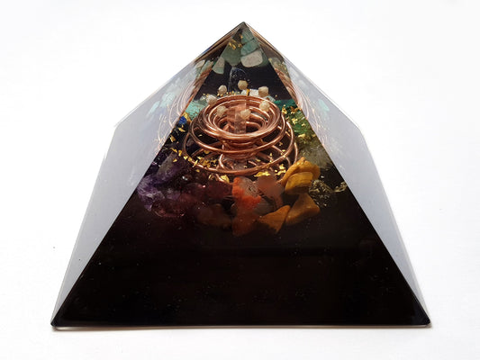 Orgonite orgone Pyramid with vortex coil, 7 chakra healing, rainbow, money and wealth attraction magnet, protection