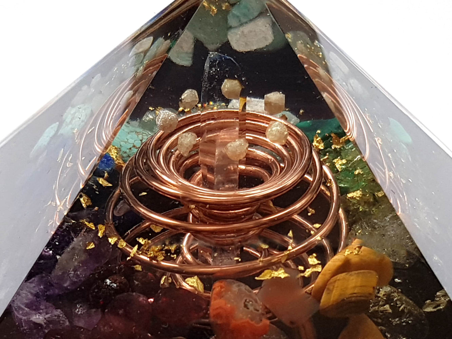 Orgonite orgone Pyramid with vortex coil, 7 chakra healing, rainbow, money and wealth attraction magnet, protection