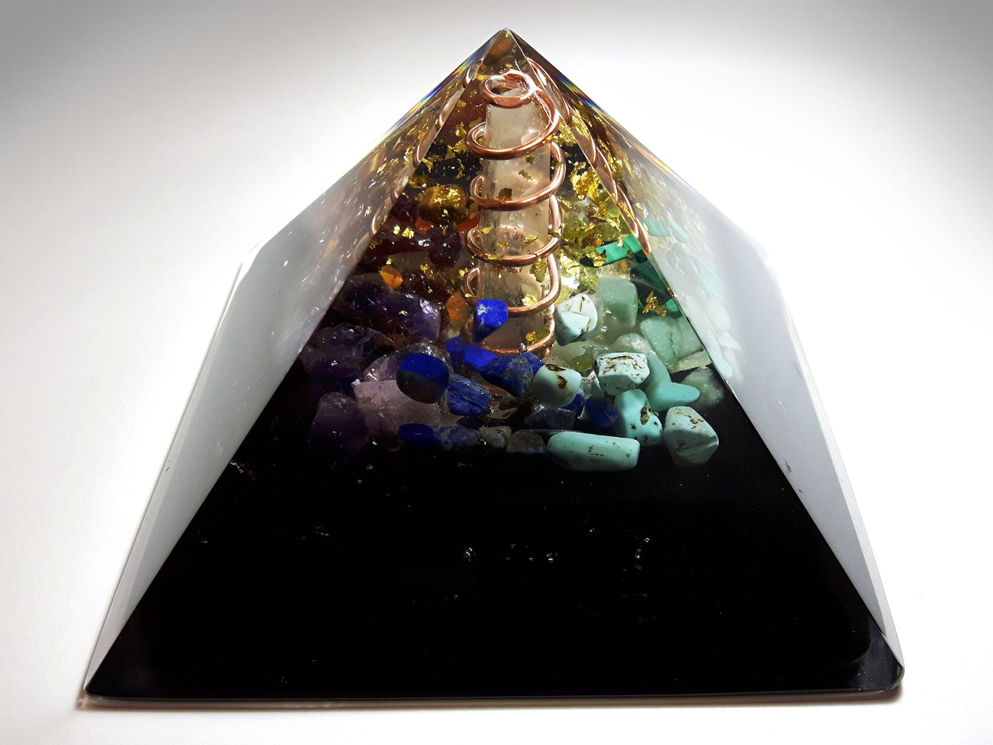 Orgone Orgonite Pyramid, Prosperity and Protection, 7 chakra, Wealth, Money, Reiki healing, rainbow crystals