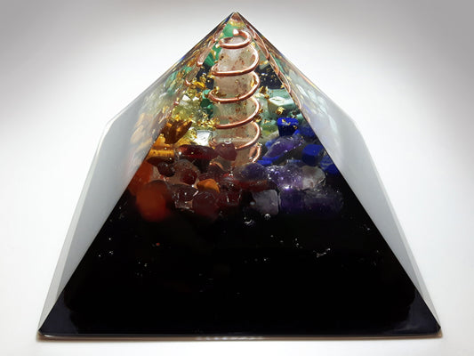 Orgone Orgonite Pyramid, Prosperity and Protection, 7 chakra, Wealth, Money, Reiki healing, rainbow crystals