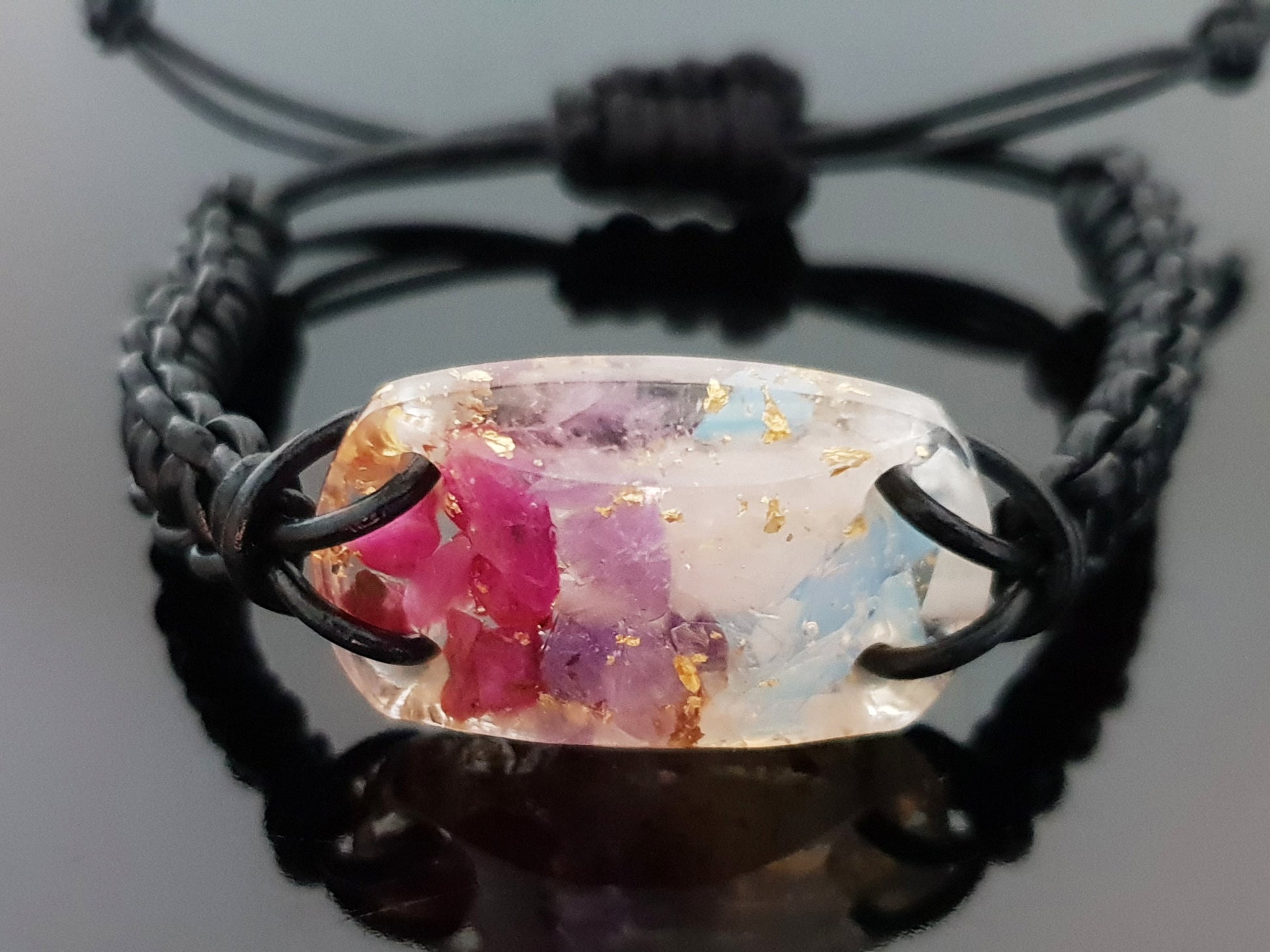 Orgonite Orgone bracelet, Ruby, Amethyst, Rose quartz, moonstone, 24k gold, Reiki amulet, love, passion, harmony