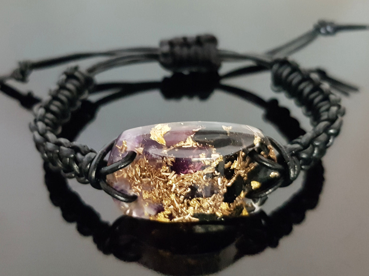 Orgonite orgone bracelet, Black Tourmaline, amethyst, brass, 24k gold, 5G, EMF protection