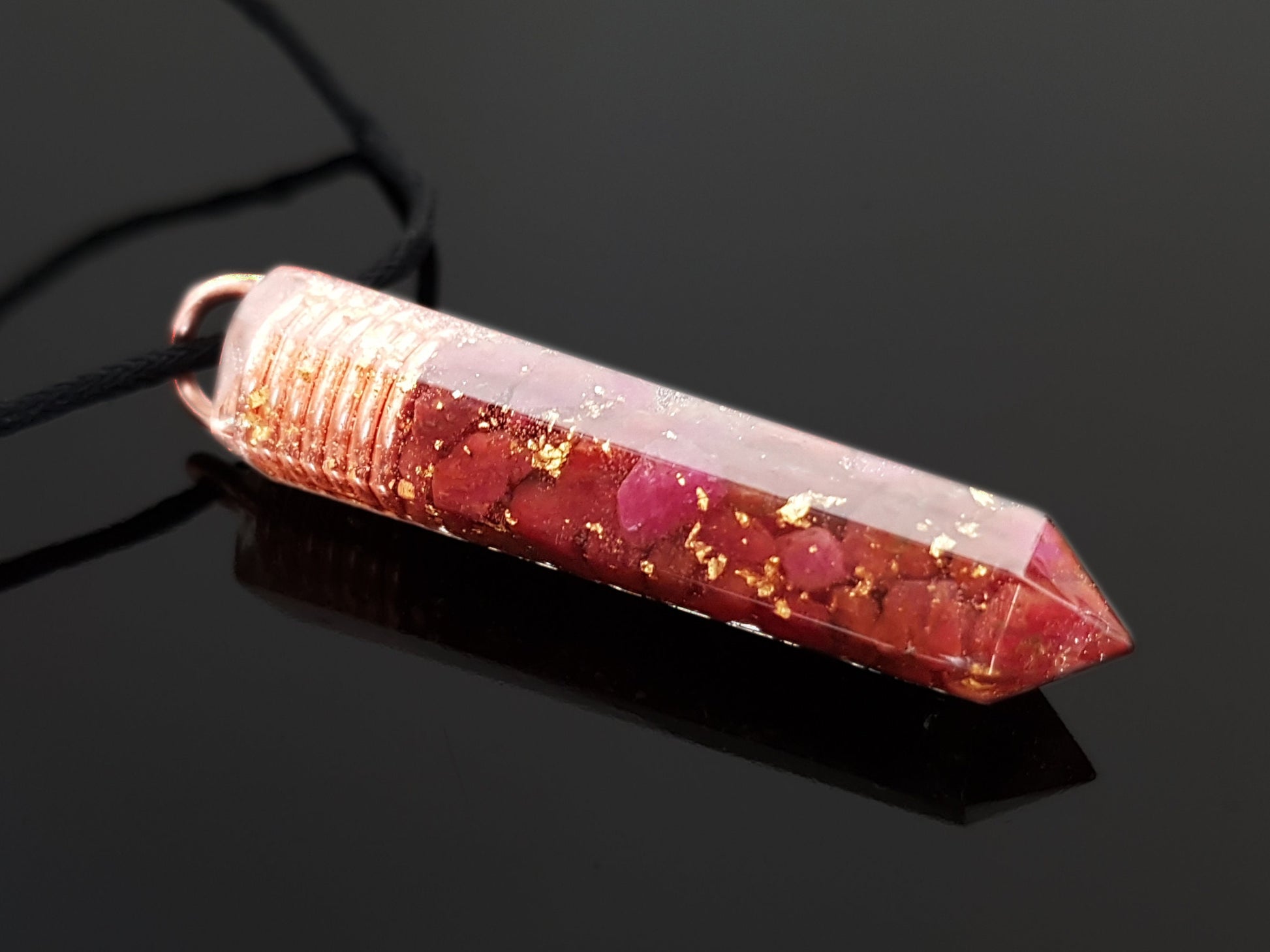 Ruby Orgonite orgone pendant necklace, Natural Ruby, 24k gold, Reiki crystal chakra healing. Love, money amulet