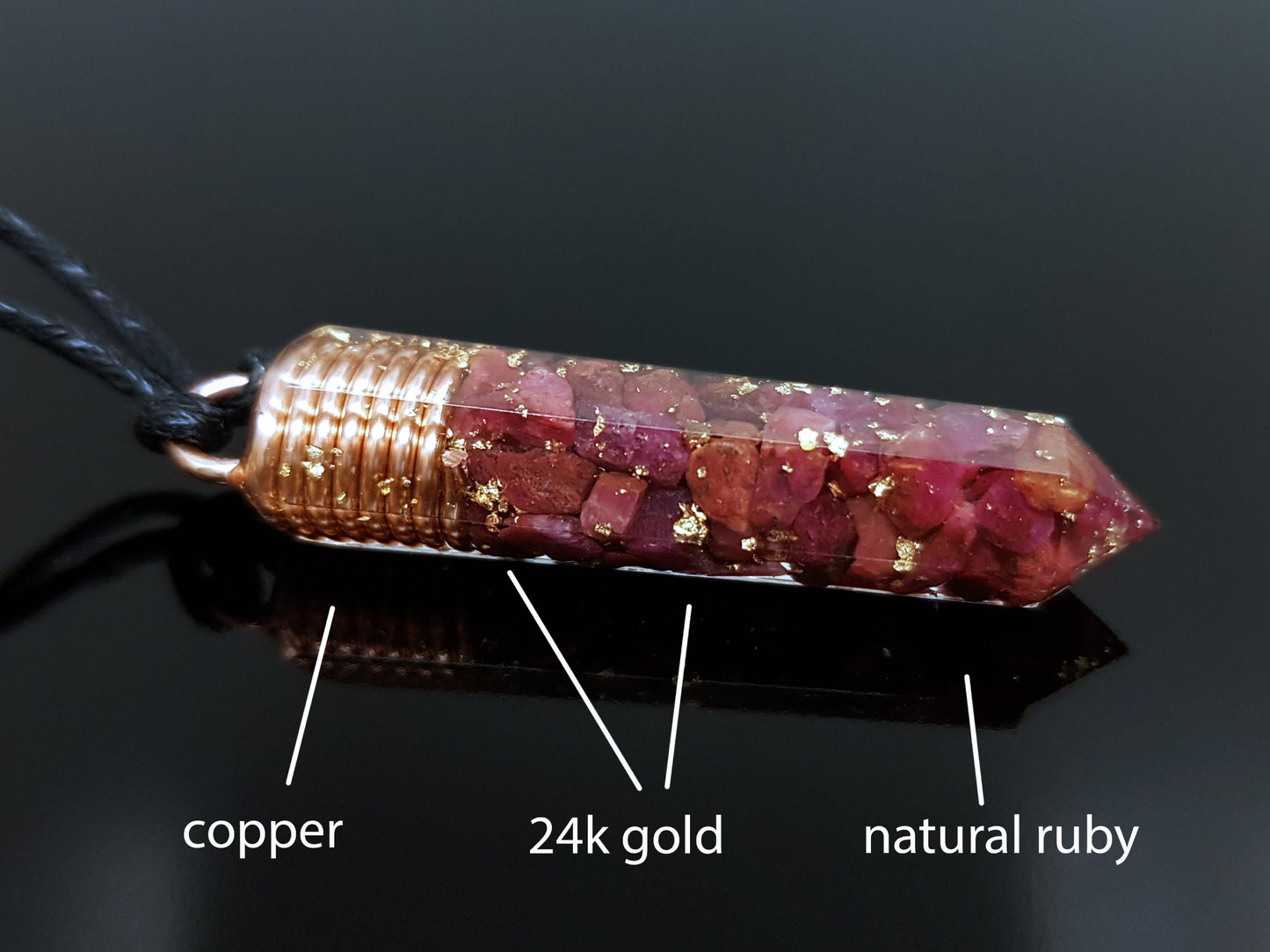 Ruby Orgonite orgone pendant necklace, Natural Ruby, 24k gold, Reiki crystal chakra healing. Love, money amulet