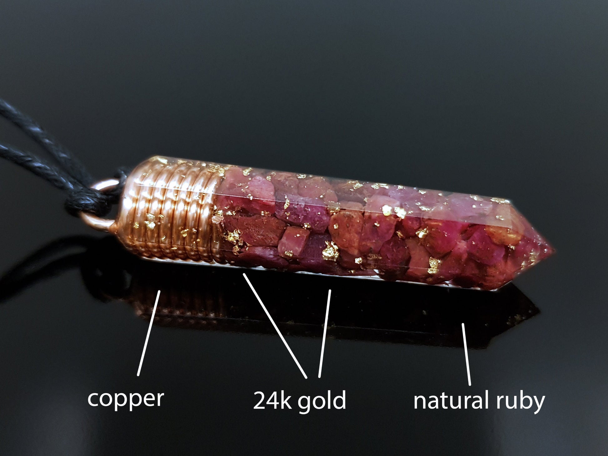 Ruby Orgonite orgone pendant necklace, Natural Ruby, 24k gold, Reiki crystal chakra healing. Love, money amulet