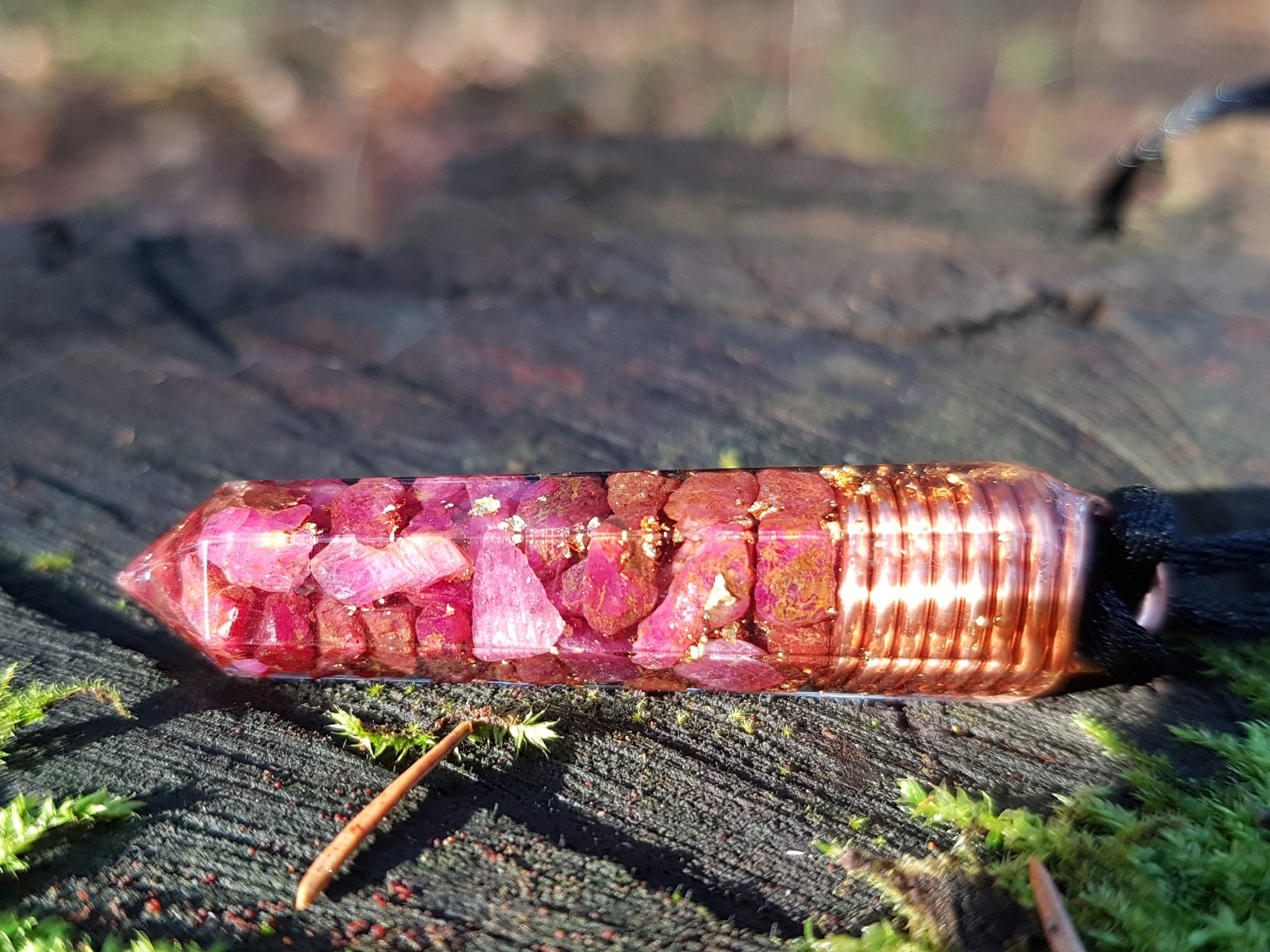 Ruby Orgonite orgone pendant necklace, Natural Ruby, 24k gold, Reiki crystal chakra healing. Love, money amulet