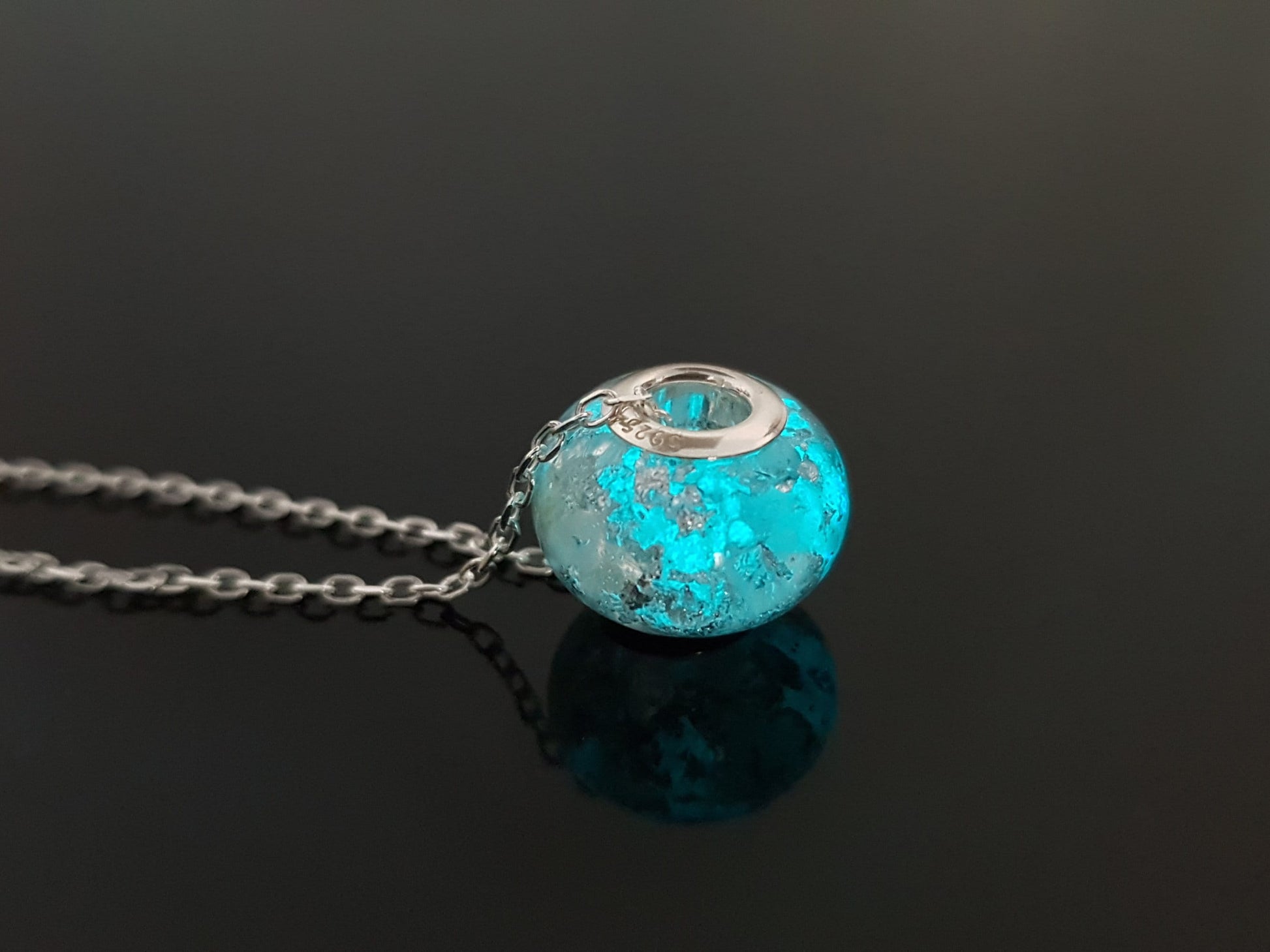 Orgone Orgonite pendant, bracelet, charm bead, High vibrations, silver, Herkimer, Danburite, Diamonds, glow in dark