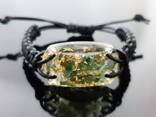 Moldavite Orgonite orgone bracelet, powerful, 24k gold, high and strong vibrations. Awakening amulet, third eye