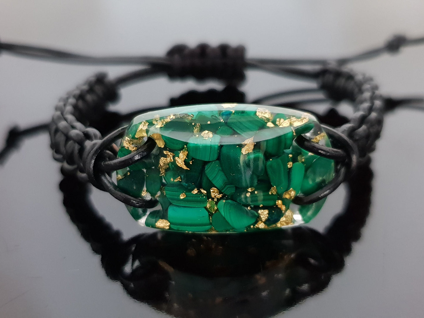 Malachite Orgonite orgone bracelet, 24k gold, programmed, activated, enchanted alchemy magic amulet, talisman, charm