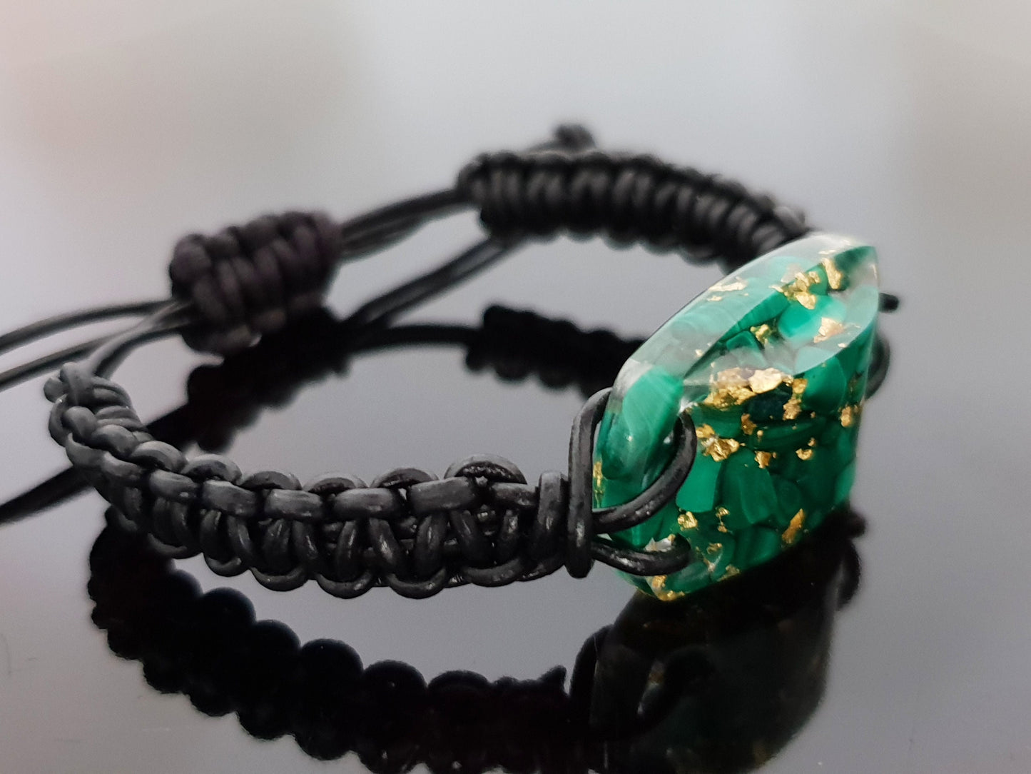 Malachite Orgonite orgone bracelet, 24k gold, programmed, activated, enchanted alchemy magic amulet, talisman, charm