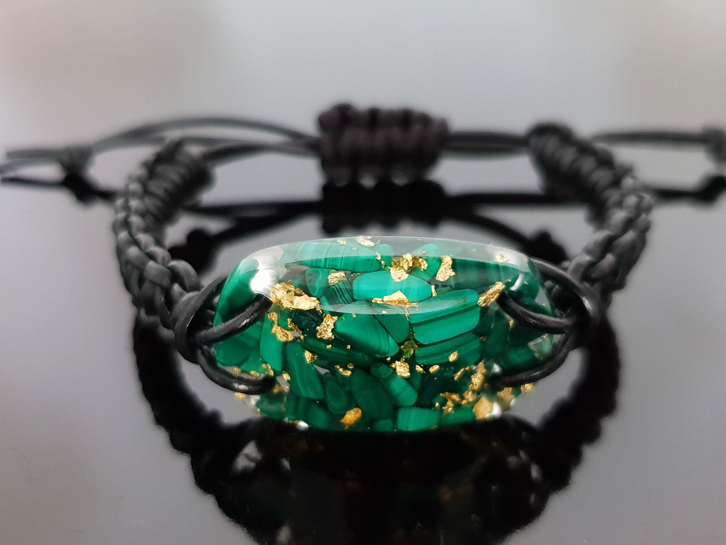 Malachite Orgonite orgone bracelet, 24k gold, programmed, activated, enchanted alchemy magic amulet, talisman, charm