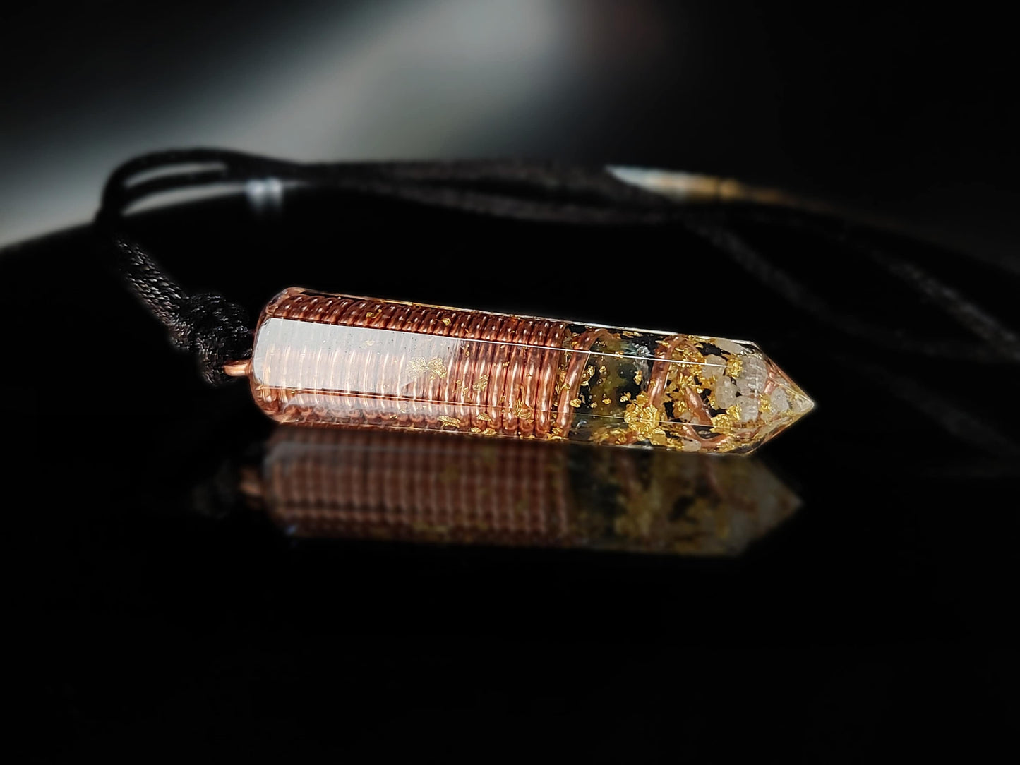 Most powerful Orgonite orgone pendant necklace for EMF protection, Moldavite, Herkimer, Diamonds, 24k gold, copper