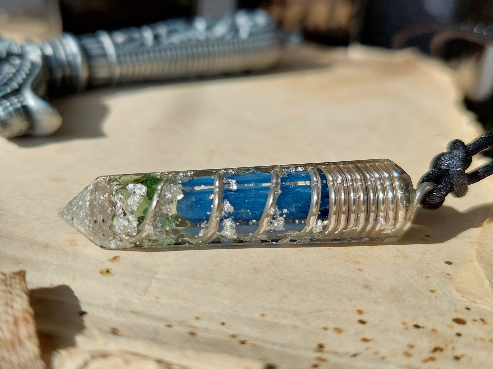 Orgonite orgone Pendant - most powerful magic amulet Necklace - Moldavite, Herkimer, Diamonds, Kyanite, silver