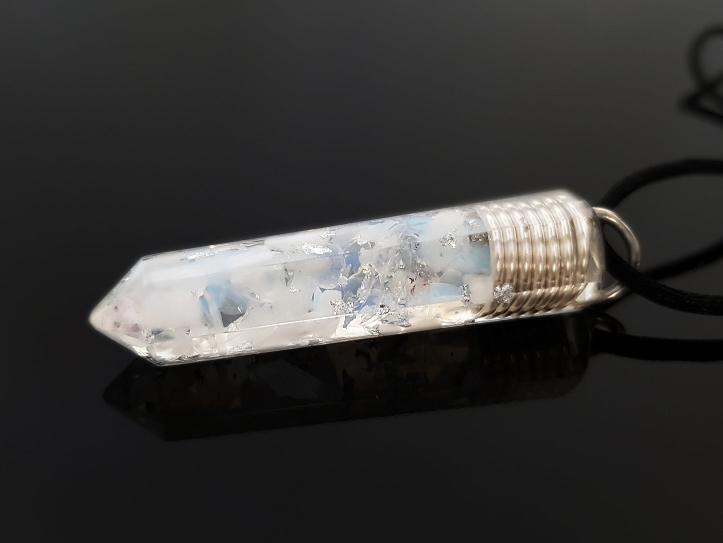 Orgonite orgone pendant necklace, Natural moonstone, 925 sterling silver - crystal Reiki healing, high vibrations