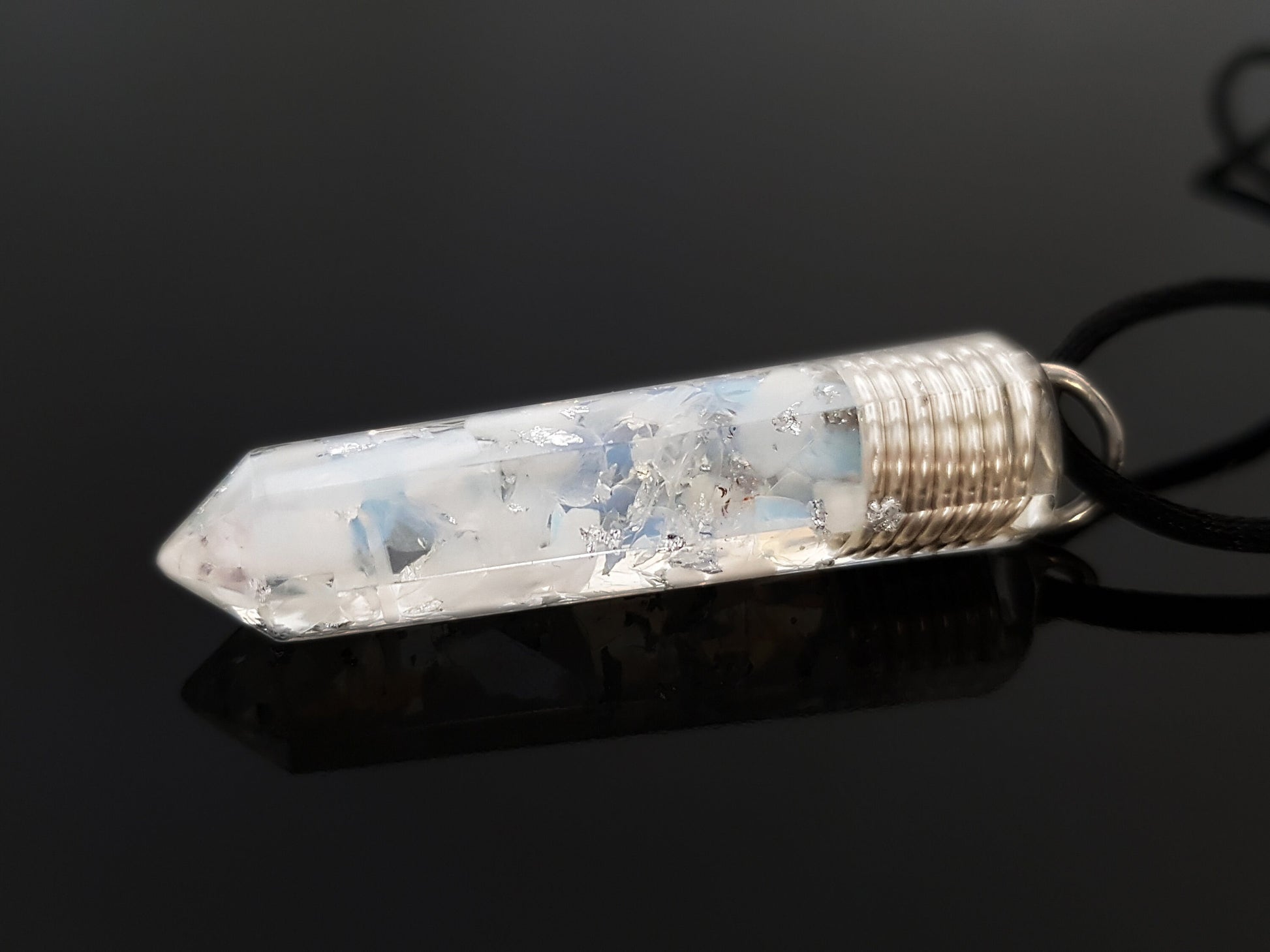 Orgonite orgone pendant necklace, Natural moonstone, 925 sterling silver - crystal Reiki healing, high vibrations