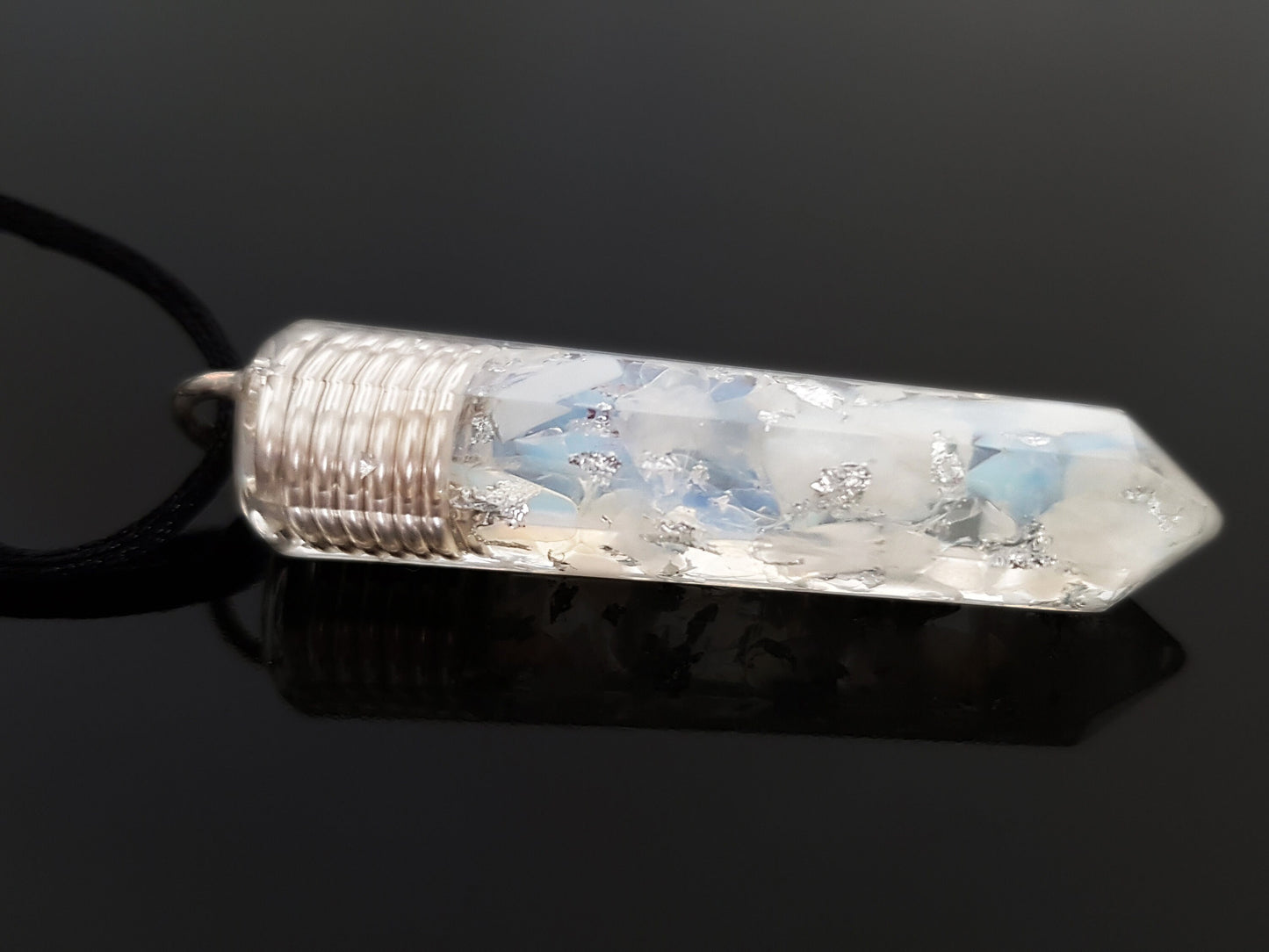 Orgonite orgone pendant necklace, Natural moonstone, 925 sterling silver - crystal Reiki healing, high vibrations