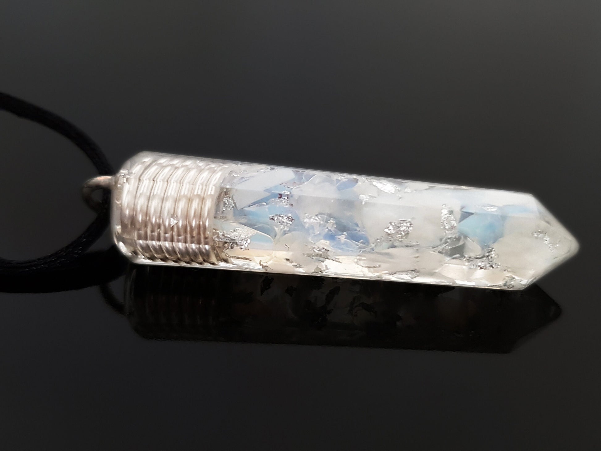 Orgonite orgone pendant necklace, Natural moonstone, 925 sterling silver - crystal Reiki healing, high vibrations