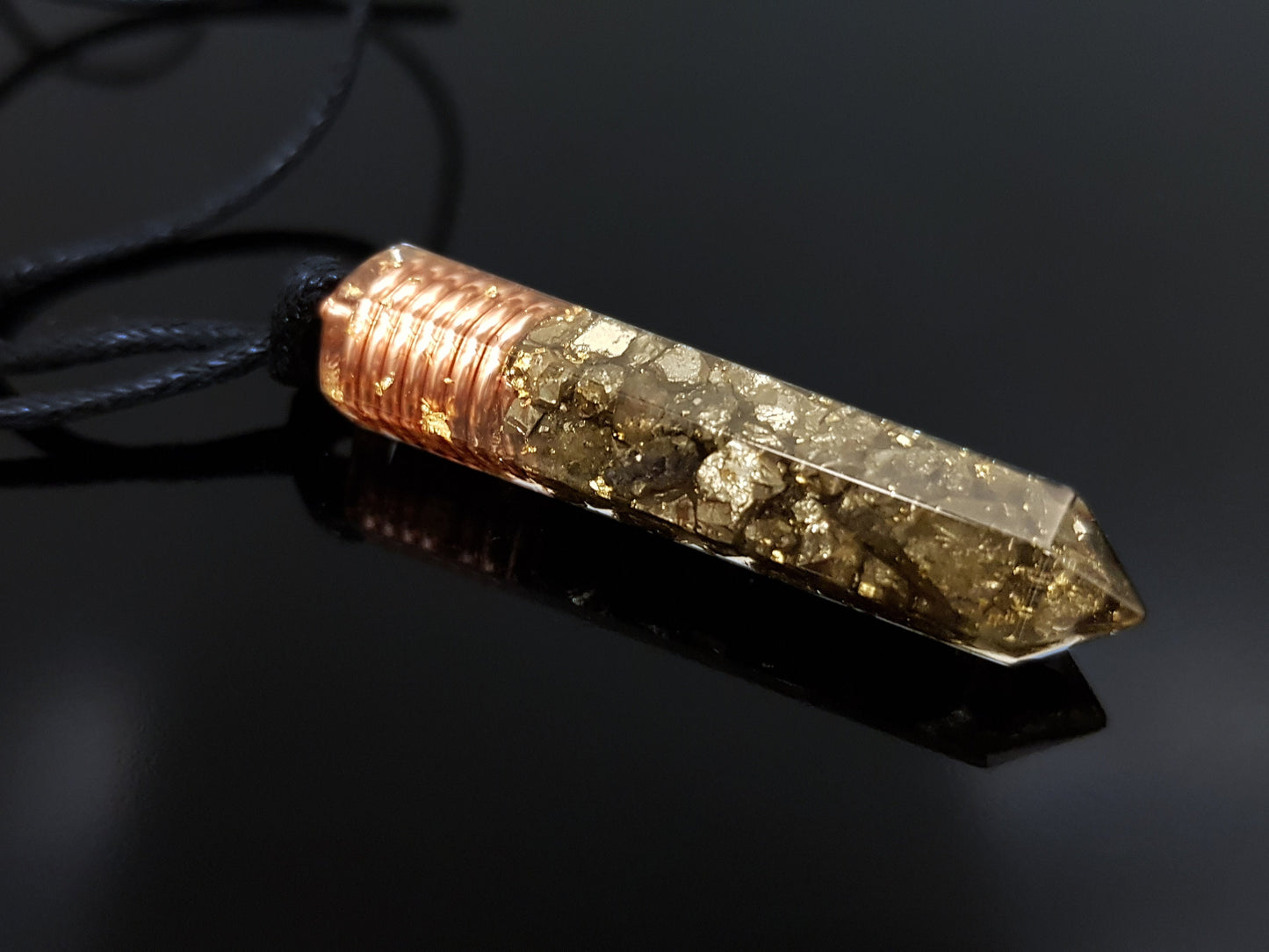 Orgonite orgone pendant with pyrite, Powerful Reiki infused healing amulet with 24k gold and copper, chakra healing