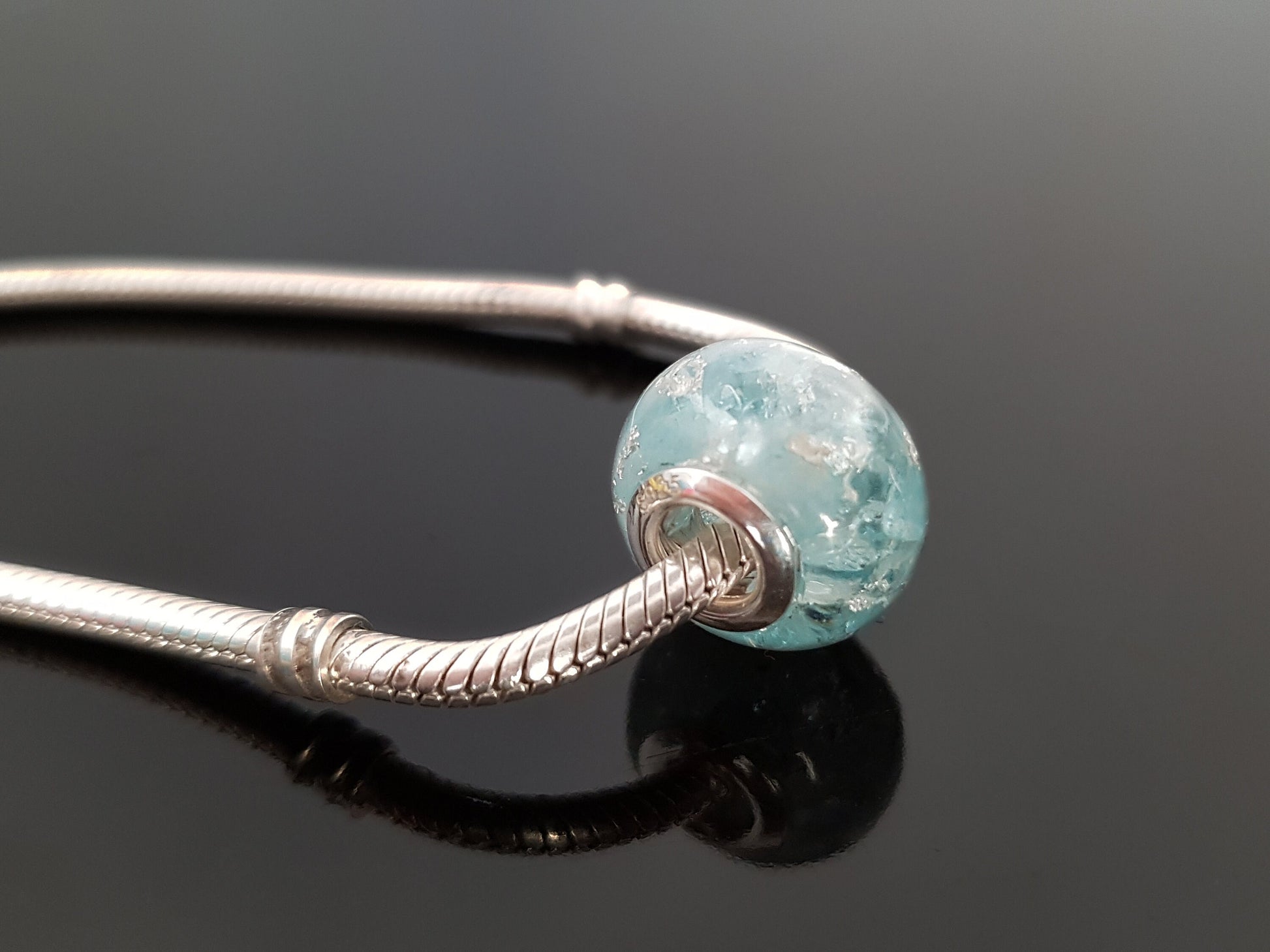 Orgonite orgone pendant, charm bead, bracelet. Natural Aquamarine. Sterling silver, Reiki chakra healing