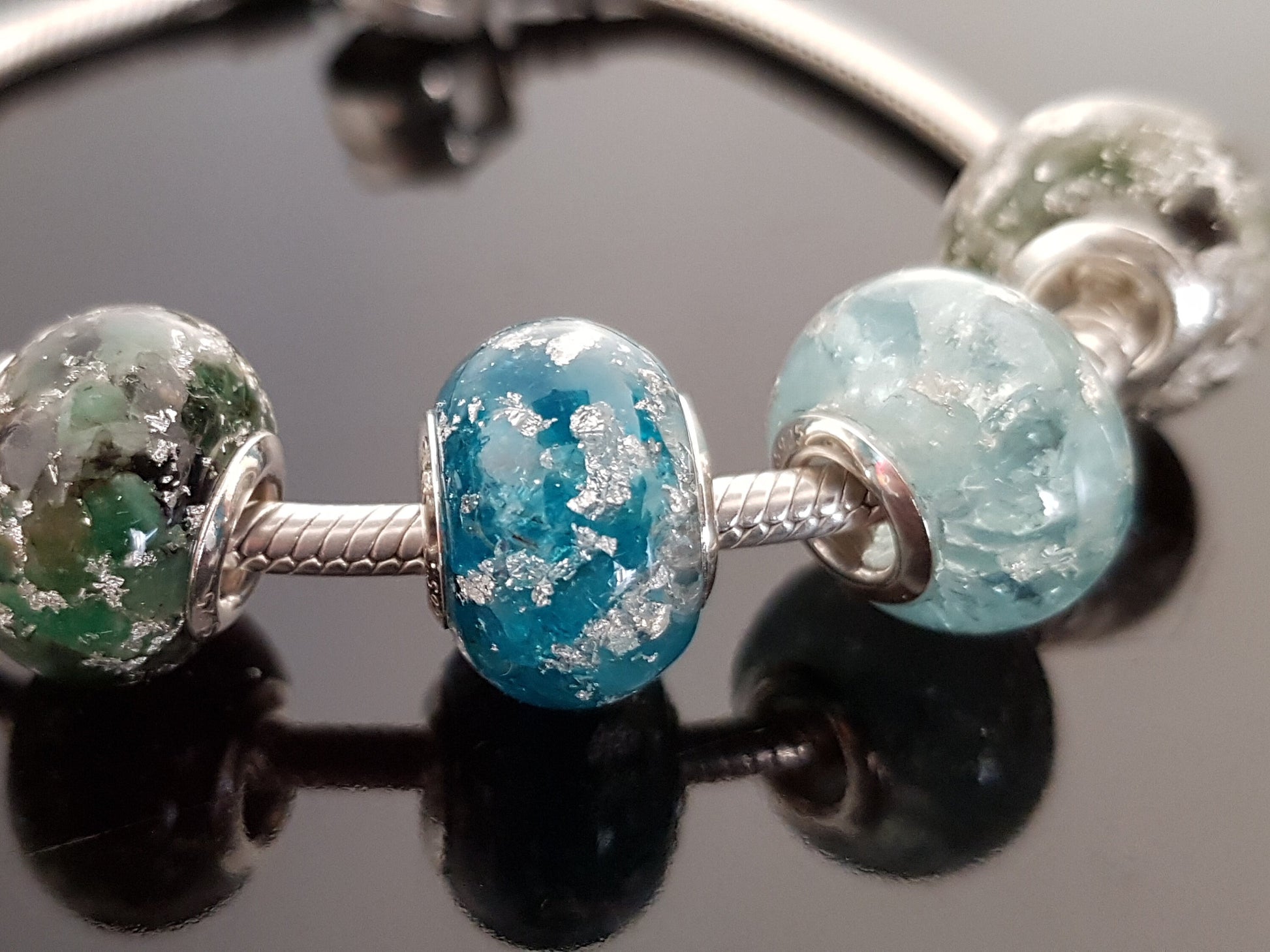 Orgonite orgone pendant, charm bead, bracelet. Natural Aquamarine. Sterling silver, Reiki chakra healing