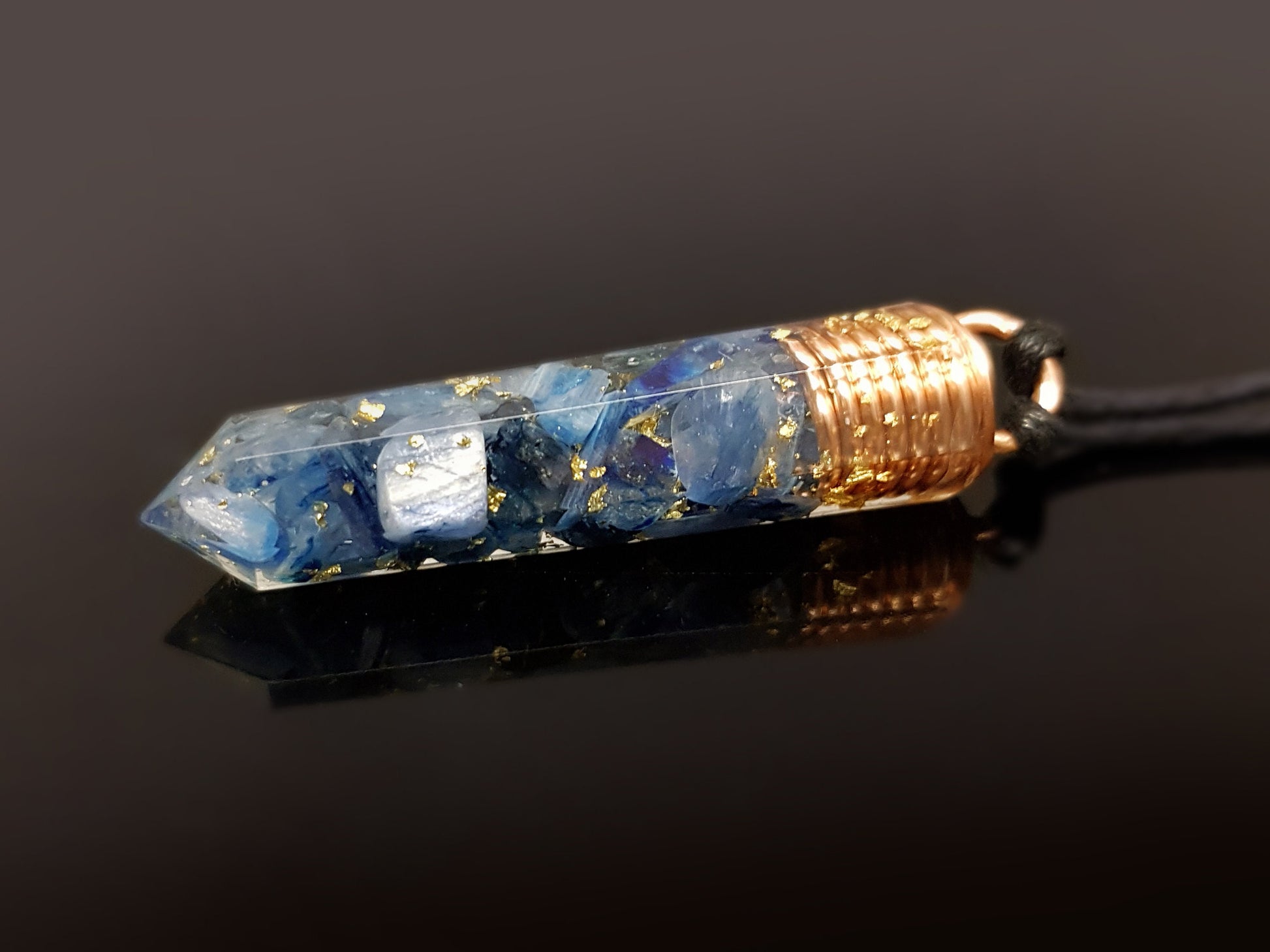 Orgonite orgone pendant necklace, Blue kyanite, 24k gold, enchanted amulet, chakra healing and protection