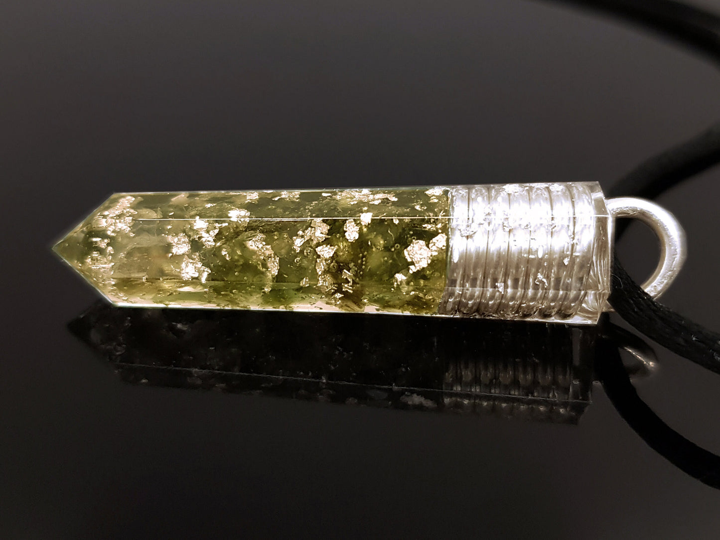 Orgonite pendant, Czech Moldavite silver orgone necklace, Reiki amulet, chakra healing, third eye opening, powerful