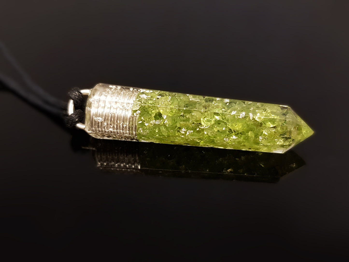 Peridot Orgonite Orgone pendant necklace. Reiki crystal healing chakra pendant. Money attraction amulet.