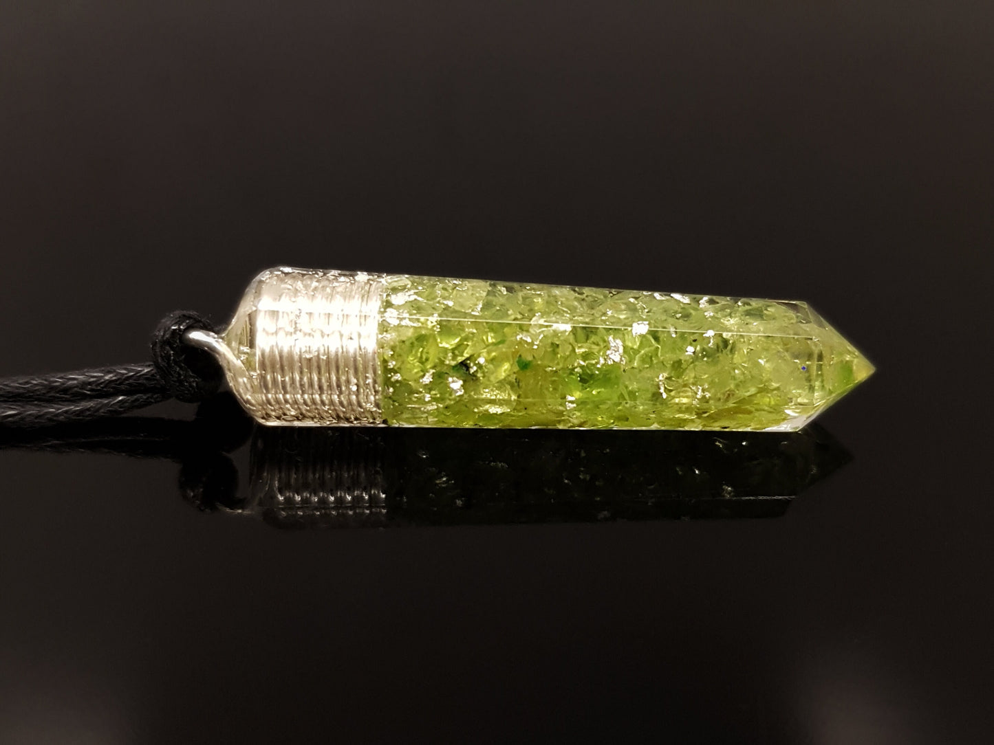 Peridot Orgonite Orgone pendant necklace. Reiki crystal healing chakra pendant. Money attraction amulet.